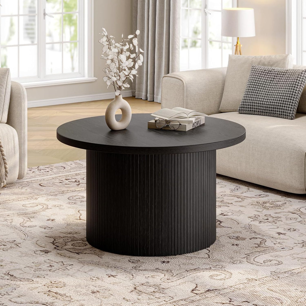 31.5 inch round coffee table living room roll-up coffee table mid-century modern wood coffee table wourant