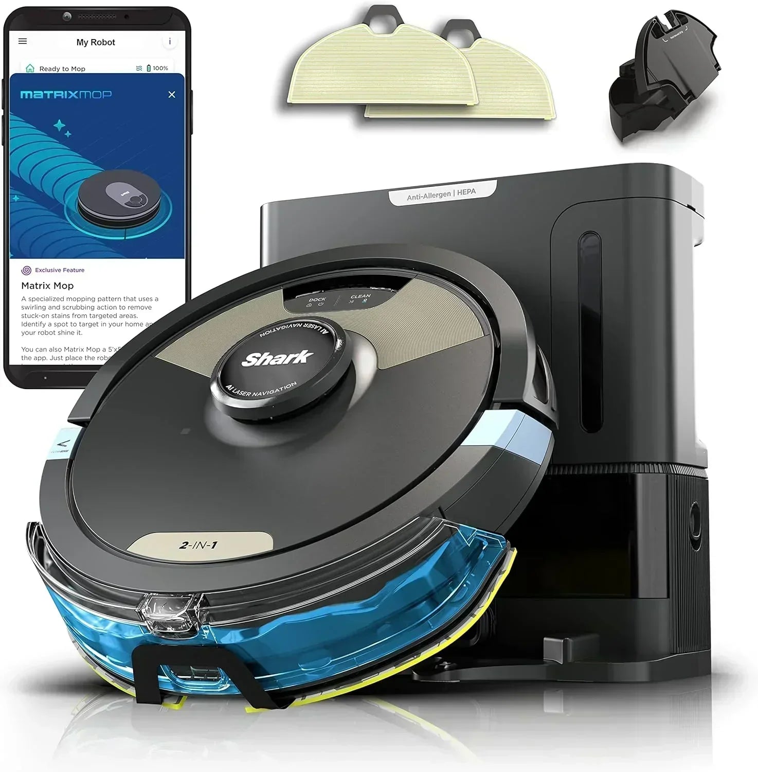 Robot Vacuum & Mop Combo Powerful Suction Matrix Plus 60-Day Debris Capacity wourant