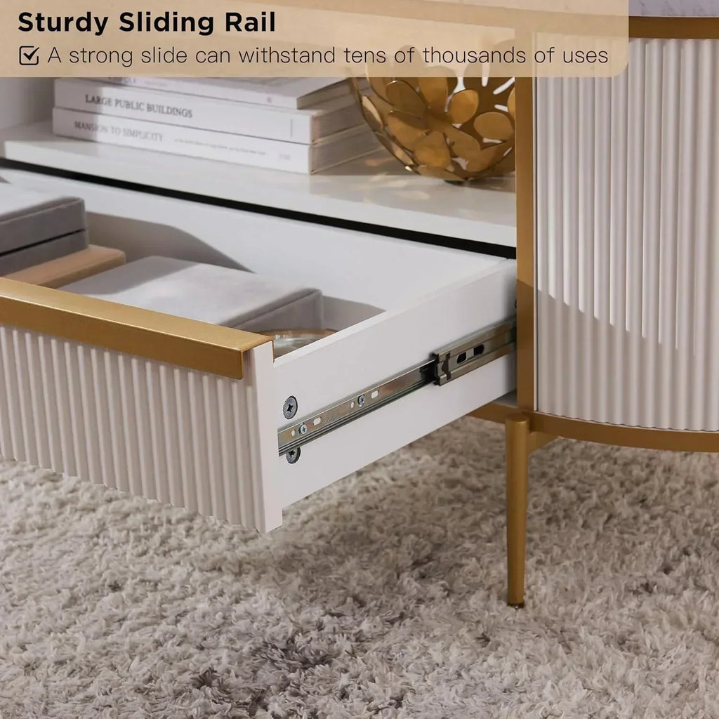 OKD Modern Luxury Grooved Coffee Table 48 Inch Oval Coffee Table Drawers Imitation Marble Top wourant