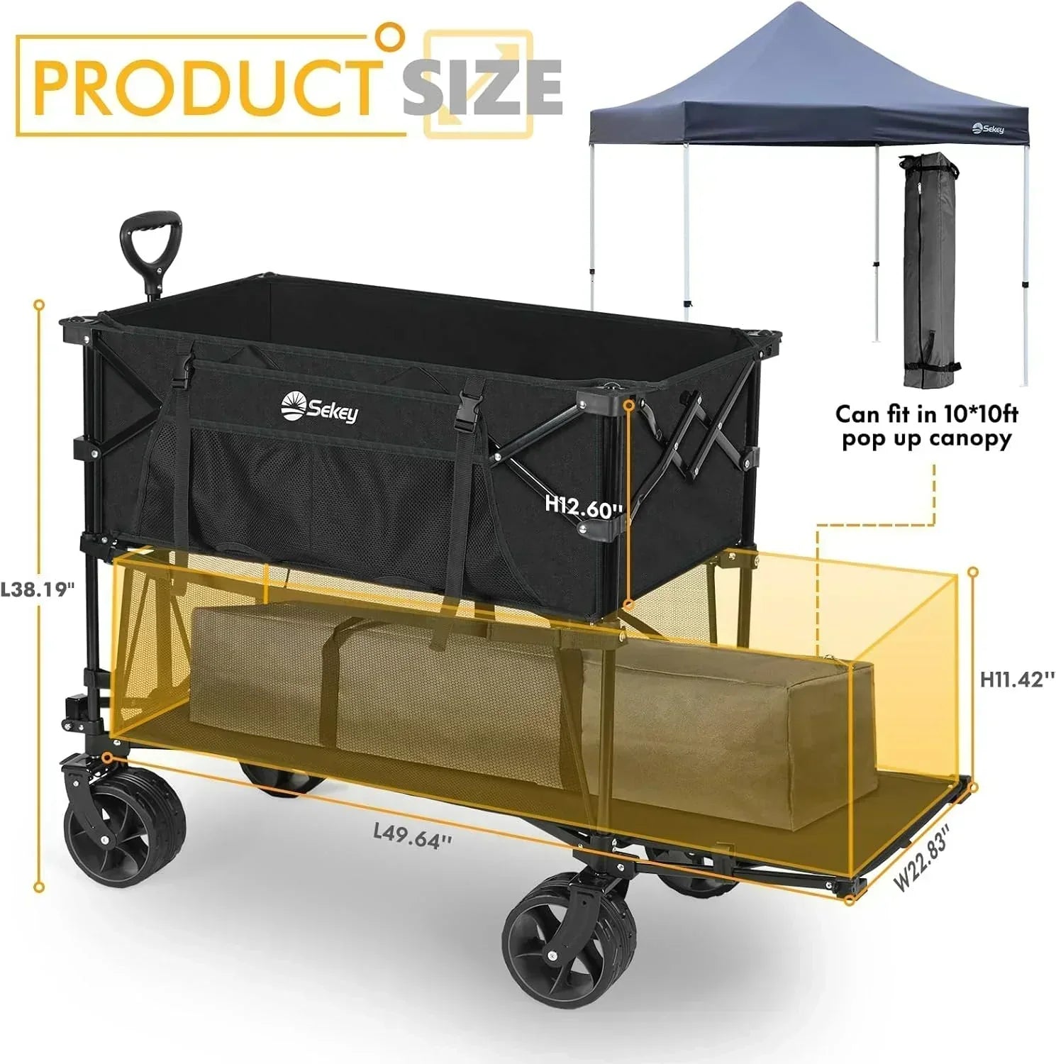 400L Large Capacity Folding Double Decker Wagon with Brakes 50" Extra Long Extender Cart wourant