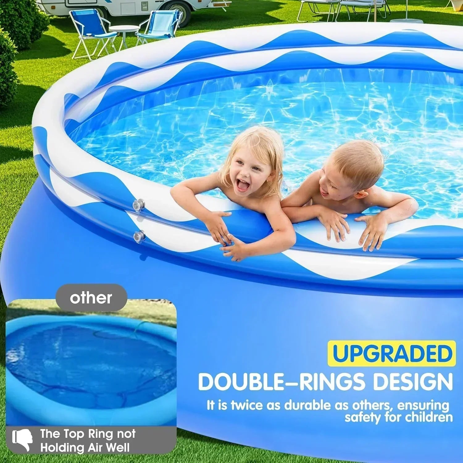 Upgraded Double Rings Inflatable Above Ground Pool Easy Set Inflatable Swimming Pool wourant