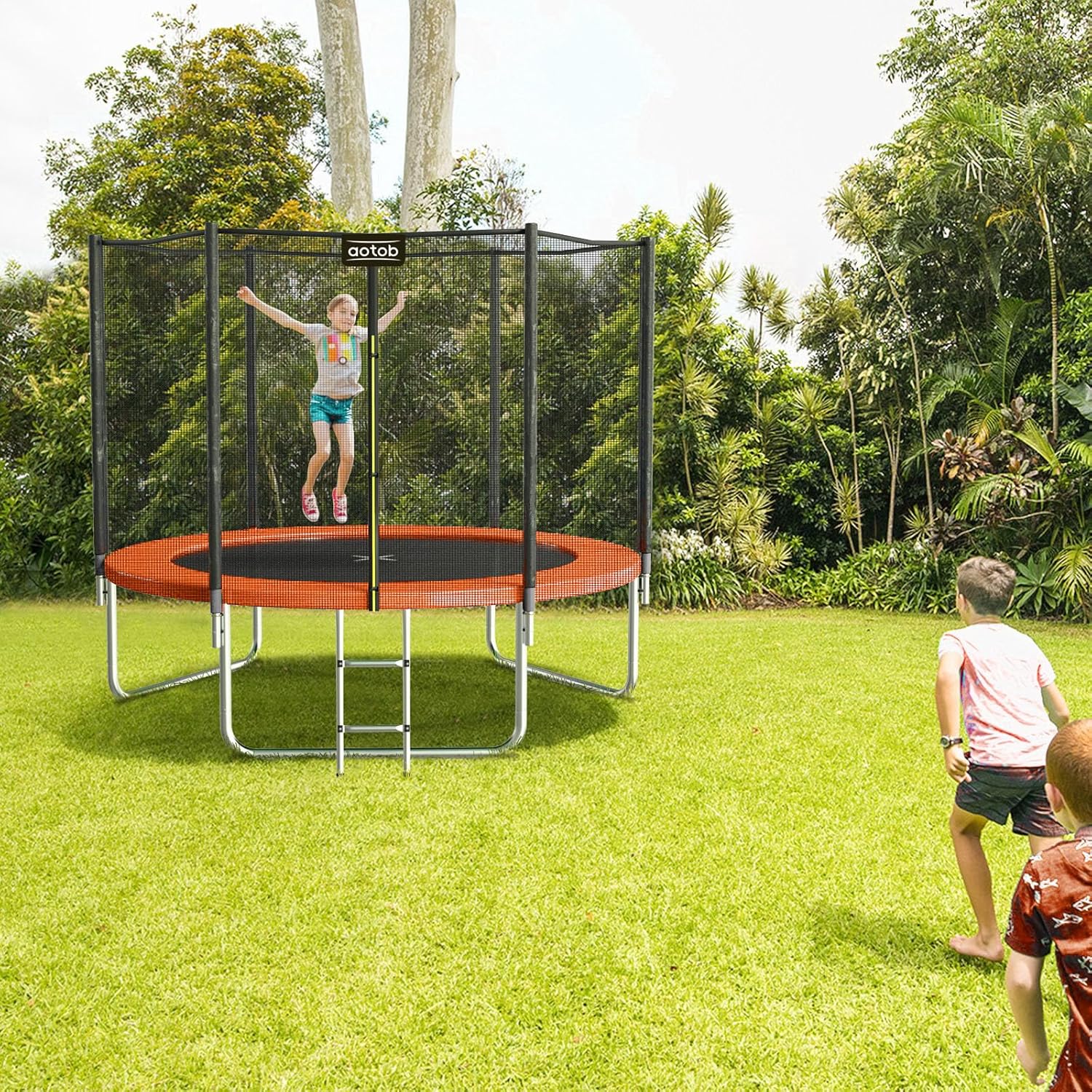 AOTOB 8FT 10FT 12FT 14 FT 15FT Trampoline with Safety Enclosure Net Outdoor Trampoline wourant