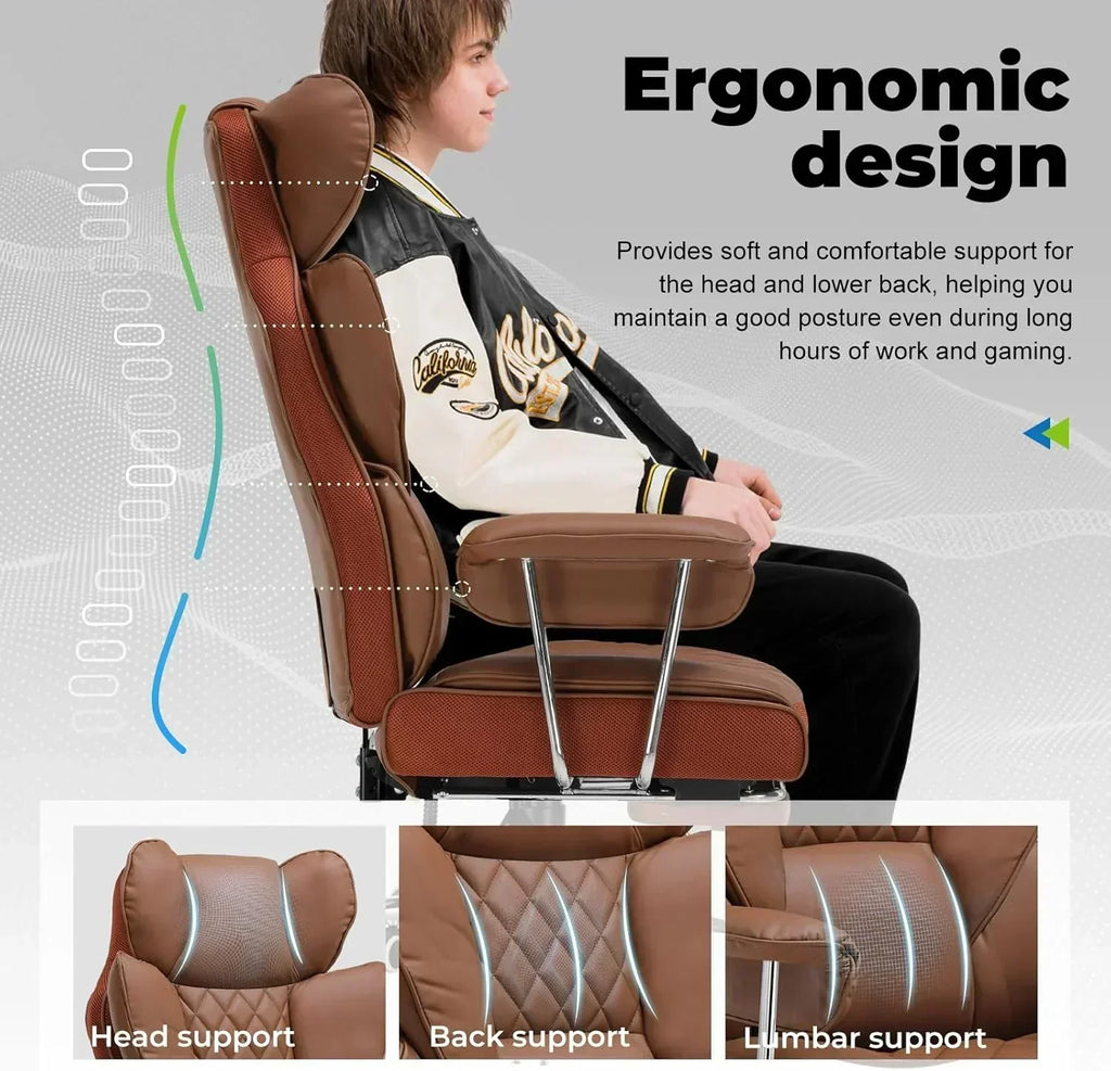 Large high back office chair high back leather gaming chair with footrest wourant