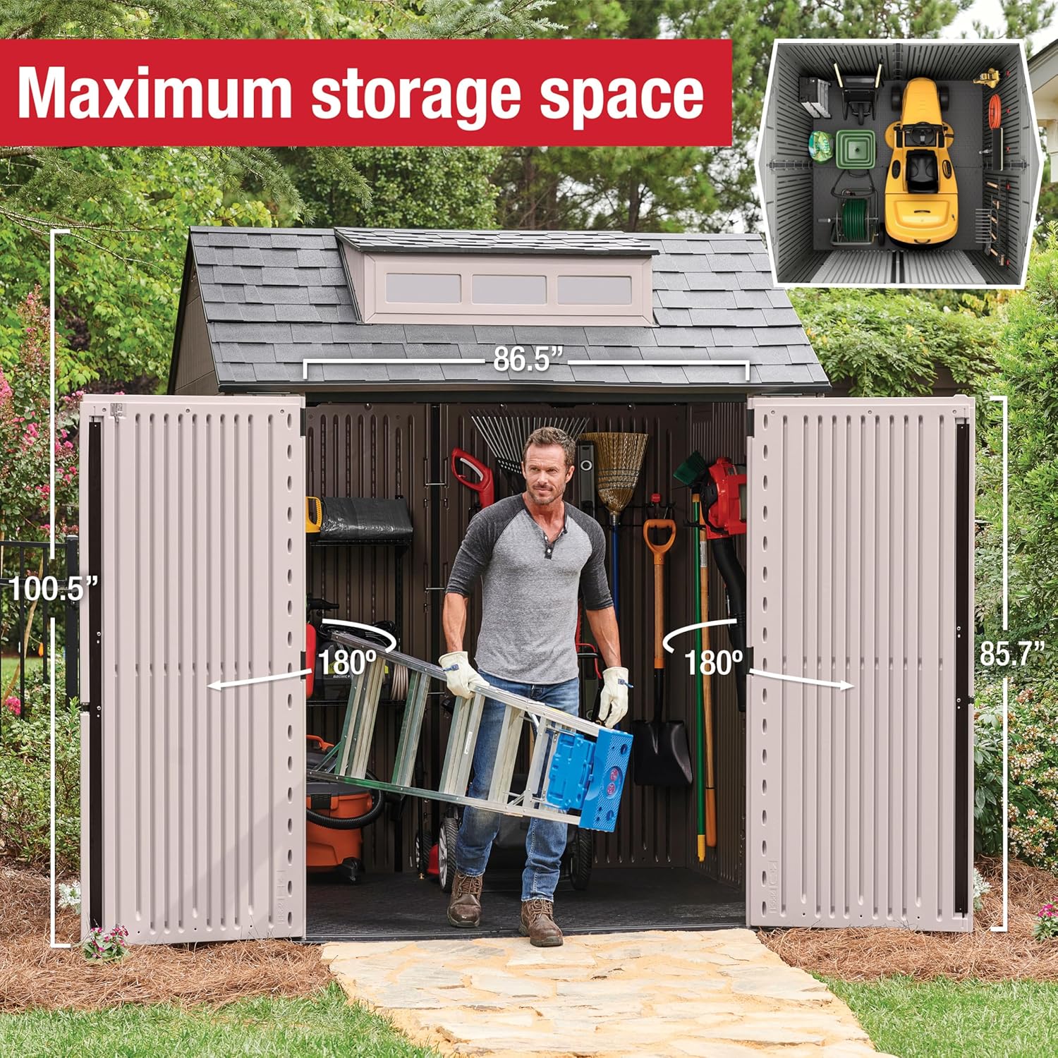 Rubbermaid Resin Outdoor Storage Shed With Floor Weather Resistant Gray Organization for Home wourant