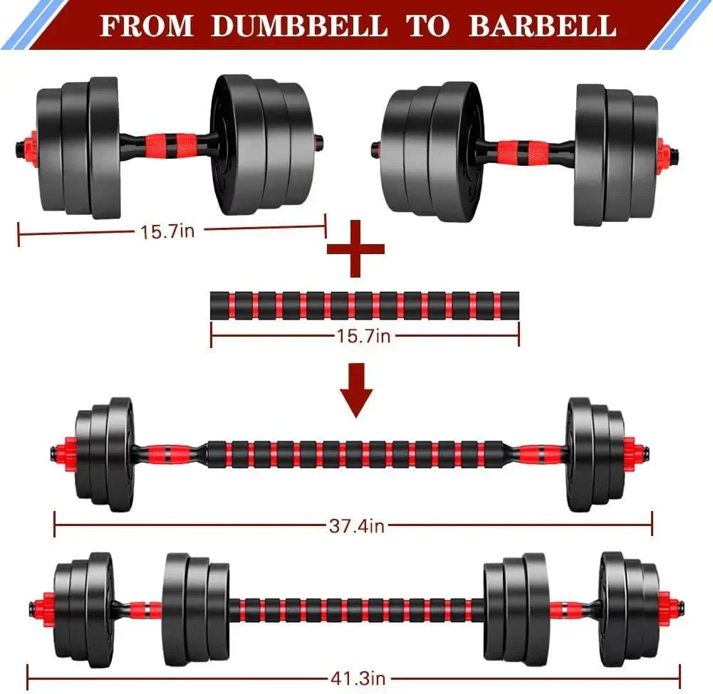 Adjustable dumbbell set, free weight dumbbell pair convertible into barbell wourant