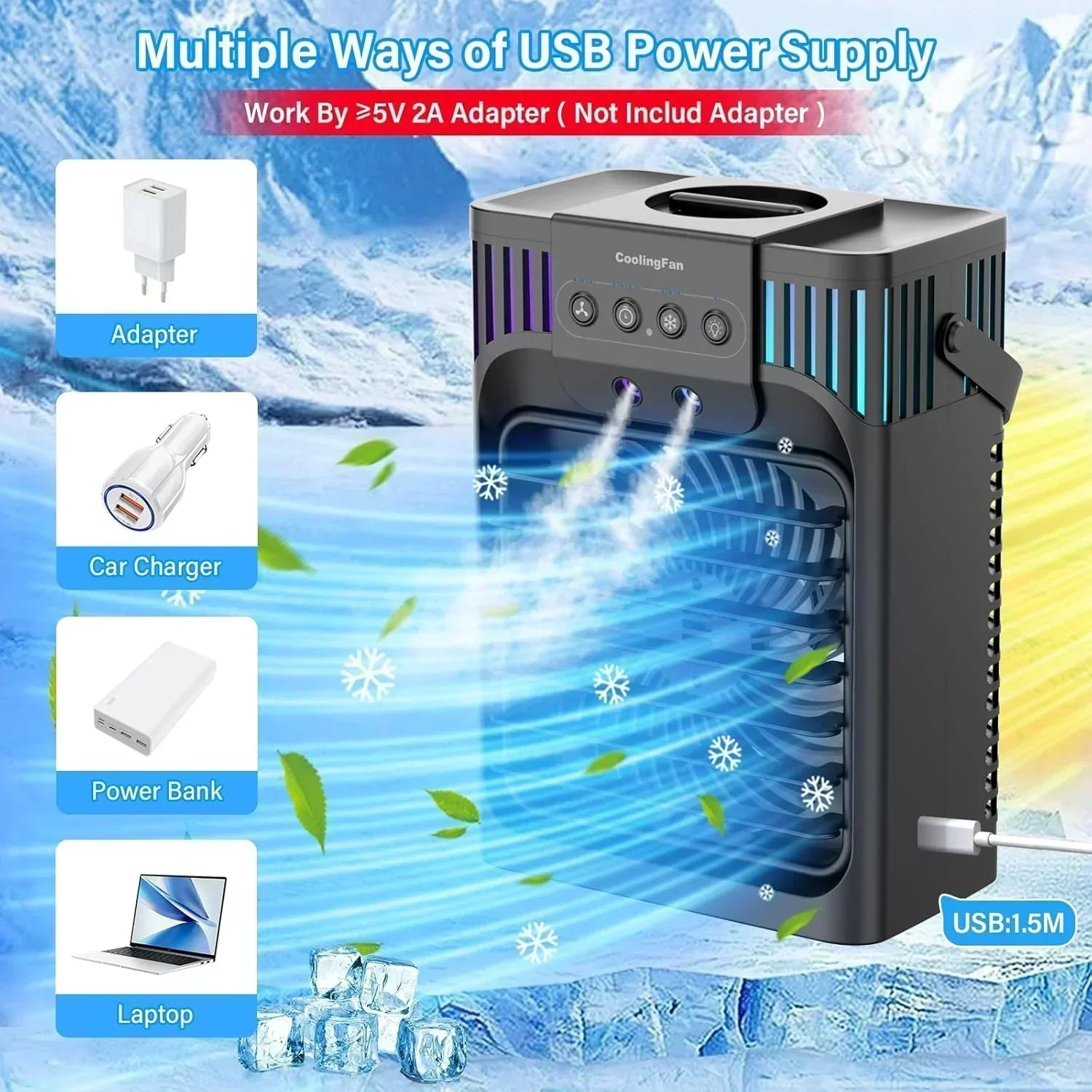 Portable Air Conditioners 4-in-1 Evaporative Air Cooler 3 Modes 7 LED Light Cooling Fan wourant
