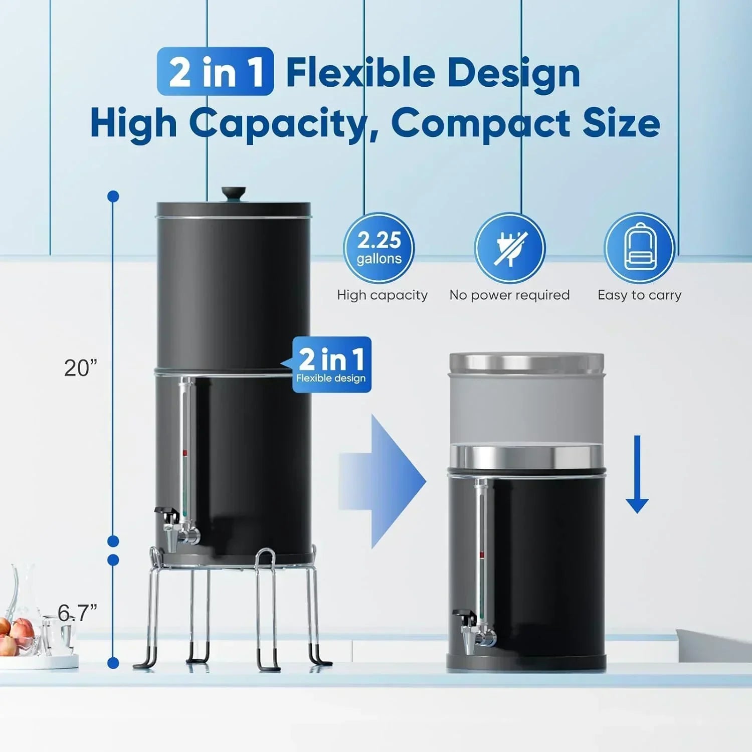 Purewell three-stage 0.01μm ultrafiltration gravity water filtration system 304 wourant