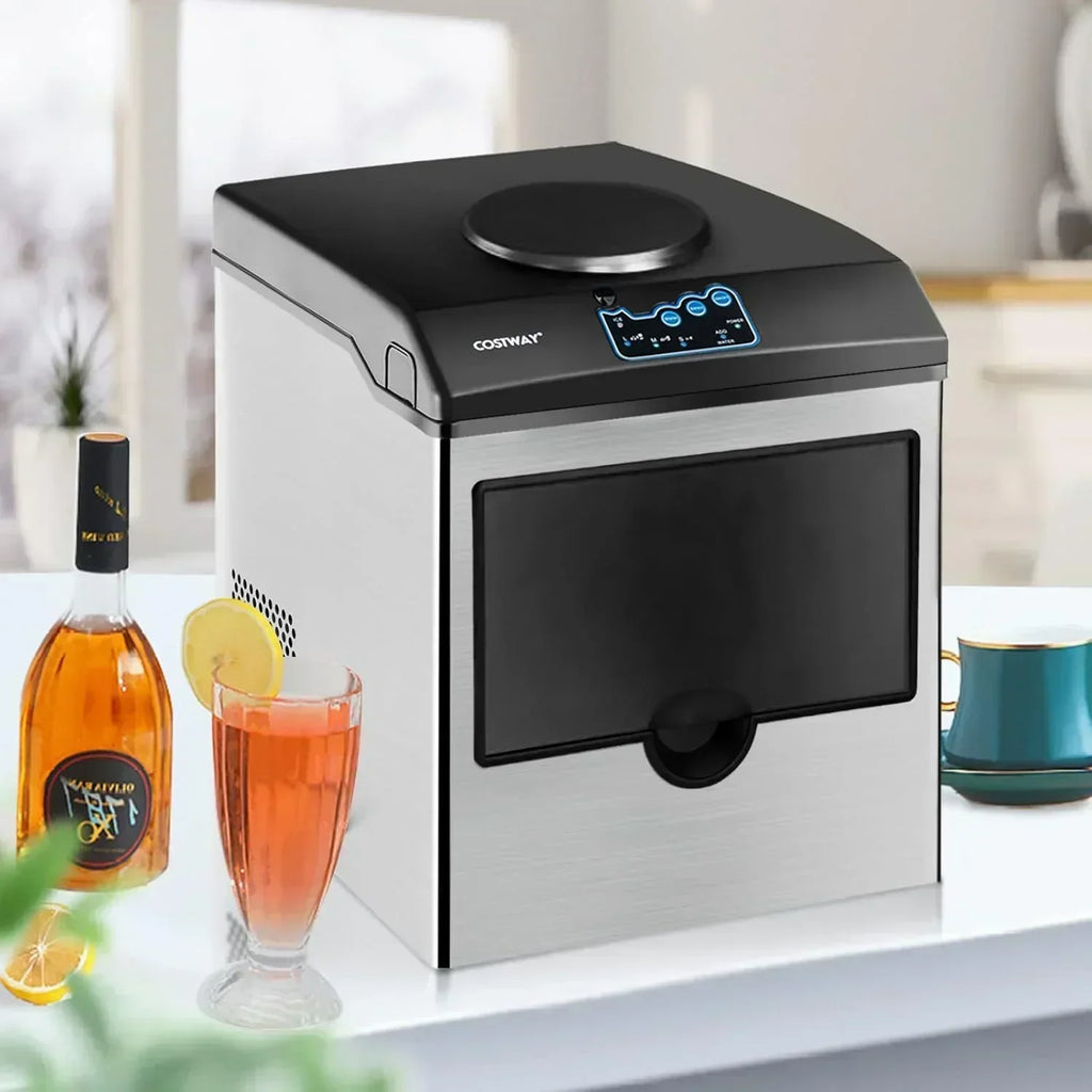COSTWAY Countertop Ice Maker with Water Dispenser 3 Sizes Bullet Shaped Ice 48lbs/Day wourant