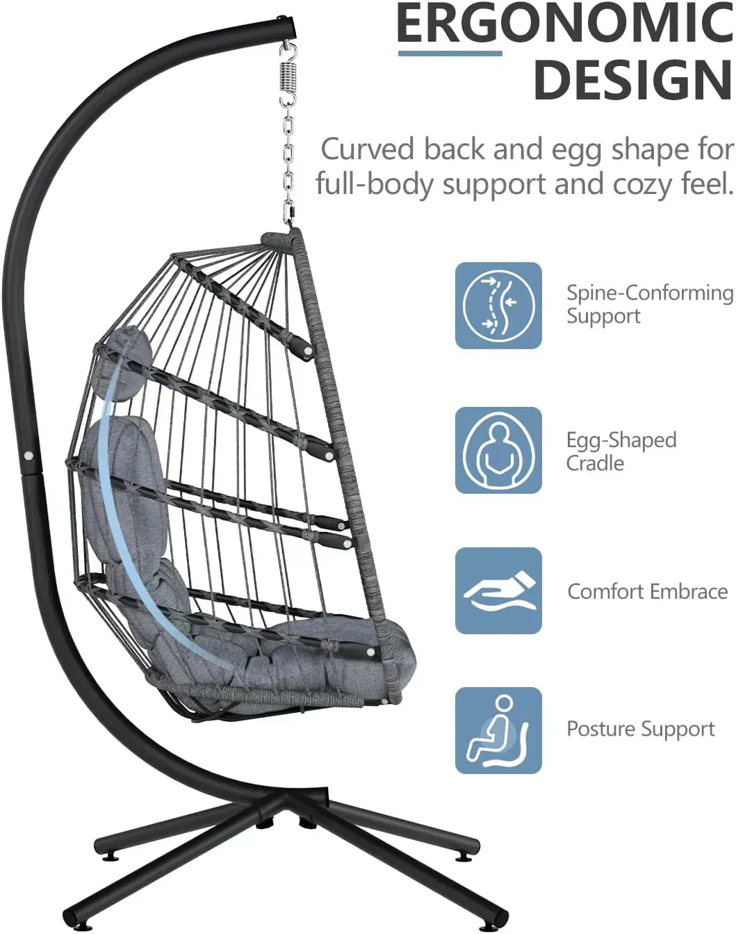 SWITTE Egg Chair Outdoor with Stand Indoor Wicker Hanging Egg Swing Chair with Cushion wourant