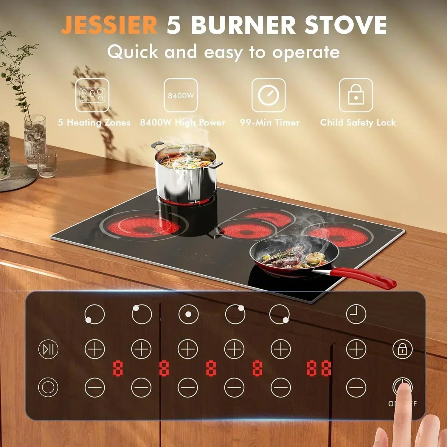 Electric Cooktop 30 Inch - 5 Burners Built-in Ceramic Cooktop 30" Electric Stove Top wourant