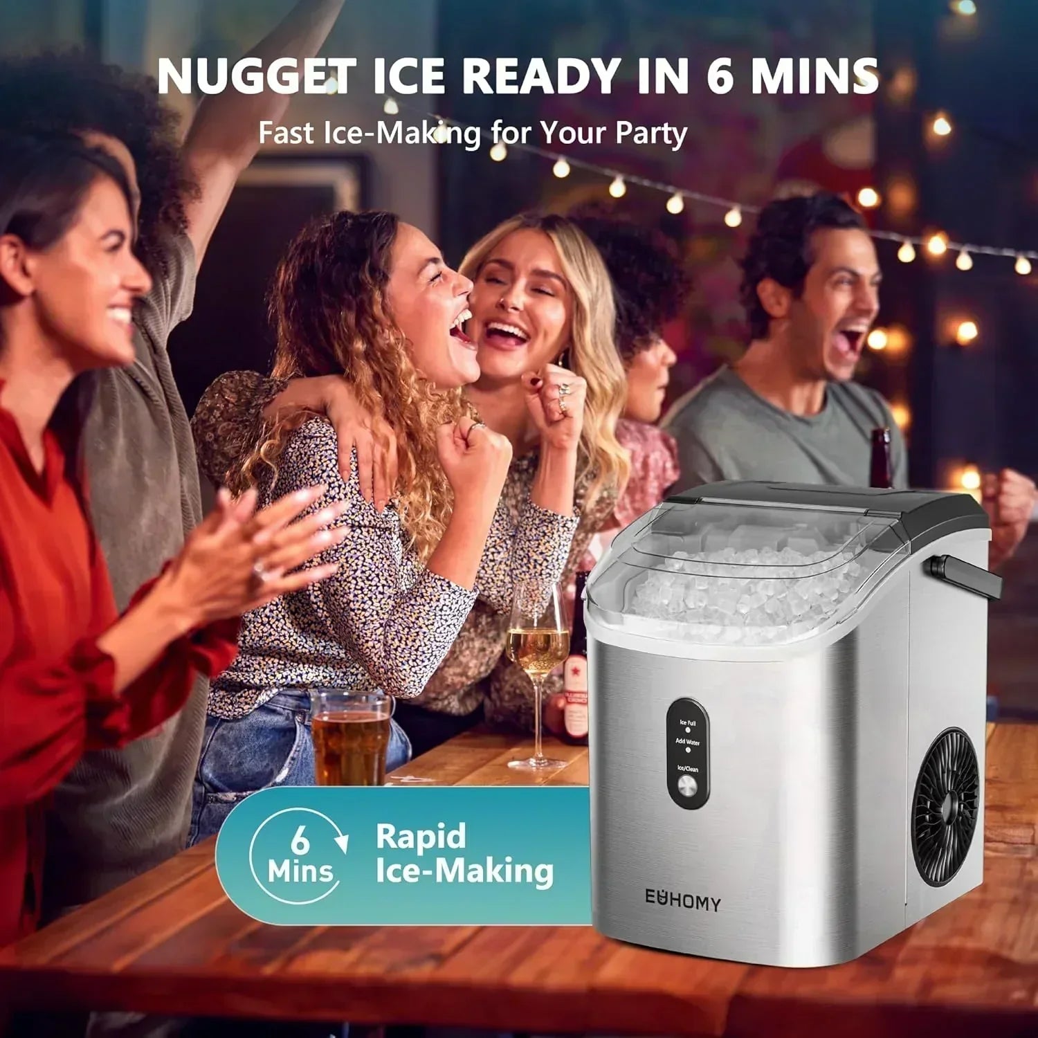 EUHOMY Nugget Ice Maker Countertop with Handle Ready 34lbs Per Day Removable Top Cover wourant