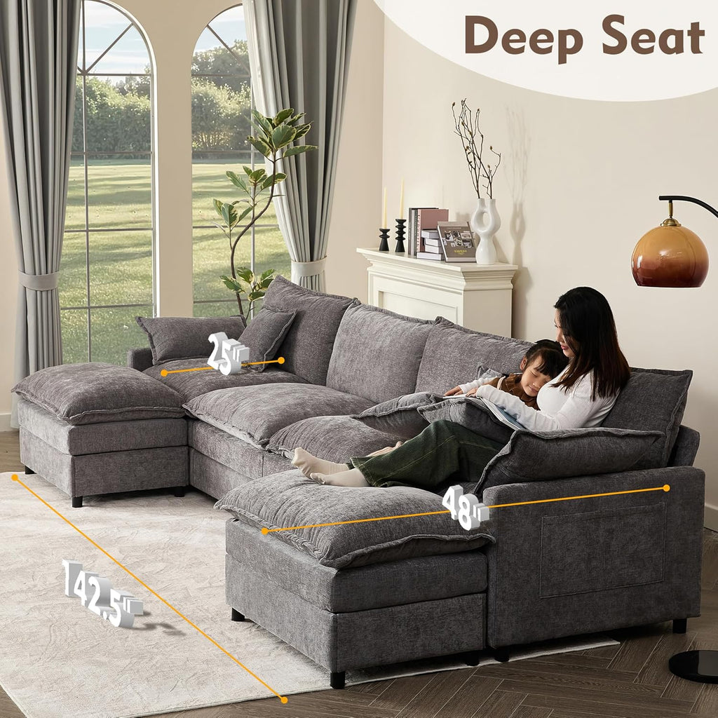 108 Inch U Shape Sofa Sectional Sofa Comfortable Cloud Sofa Living Room Deep Seat Sofa wourant