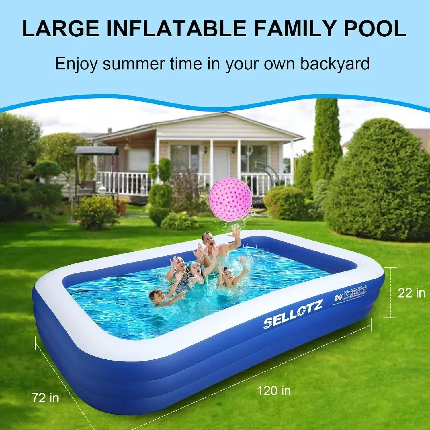 Inflatable Pool for Kids and Adults 120" X 72" X 22" Oversized Thickened Family Swimming Pool wourant