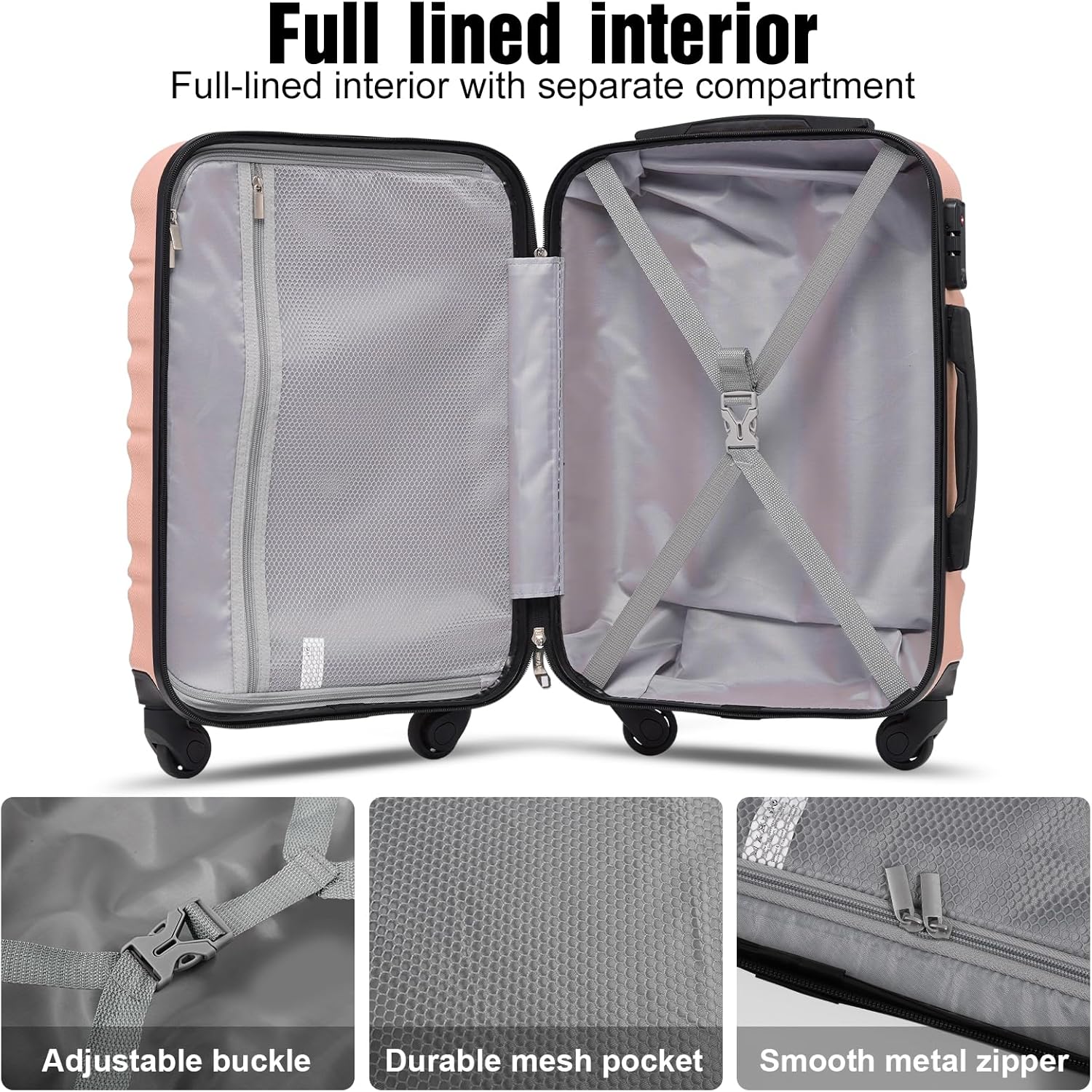 LONG VACATION 6 Piece Luggage Set Carry on Suitcase with ABS+PC hardshell Spinner Wheels wourant