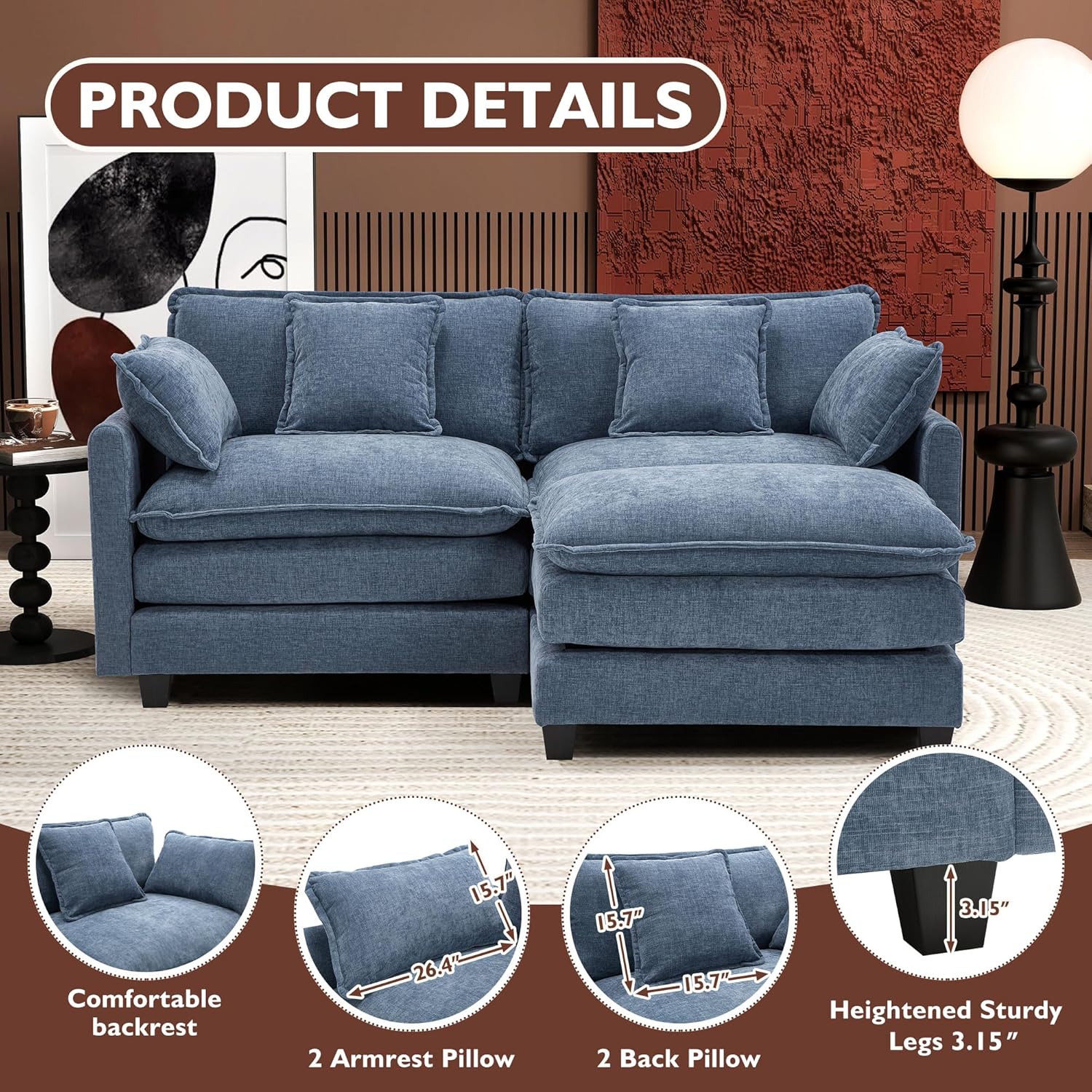 ihanherry 146-inch U-shaped modern sofa modular area cloud sofa wourant