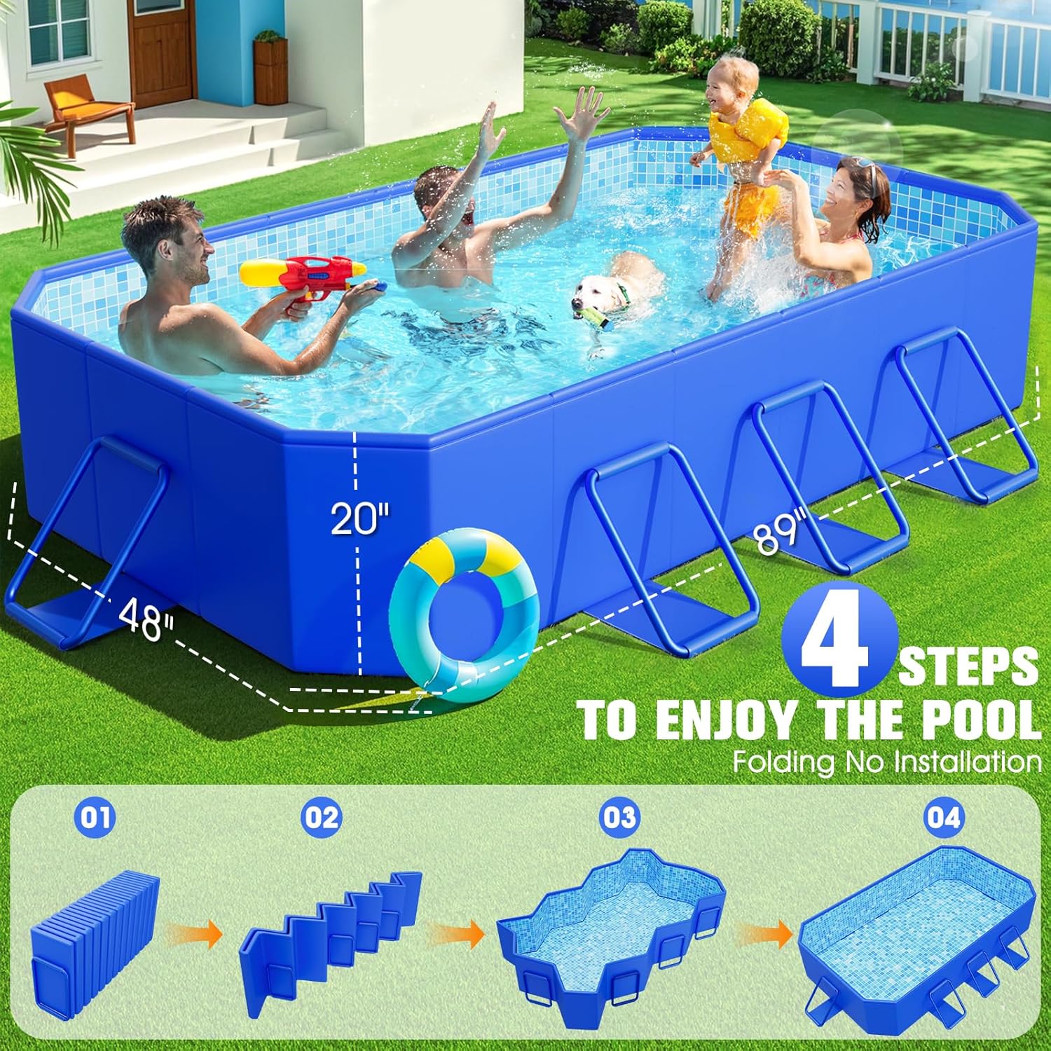 Foldable Pool Large Non-Inflatable Swimming Pool Kids Adult Collapsible Pools Hard Plastic Shell wourant