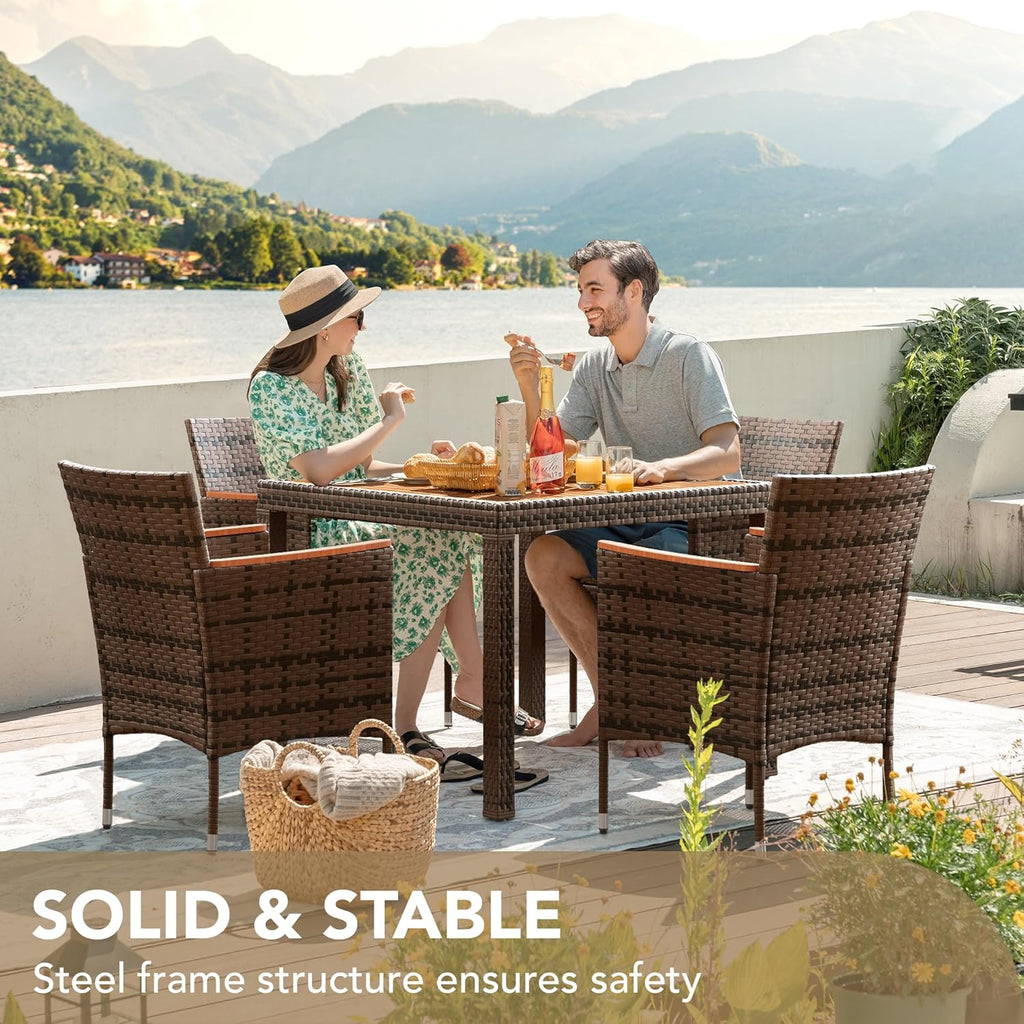Devoko Dining 7 PCS Furniture Patio Conversation Set with Acacia Wood Table Top Rattan Outdoor wourant