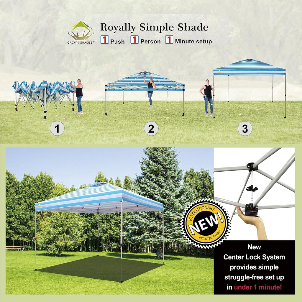 10x10 Pop-Up Awning One-Click Installation Beach Tent Outdoor Sunshade Silver Coated Top wourant