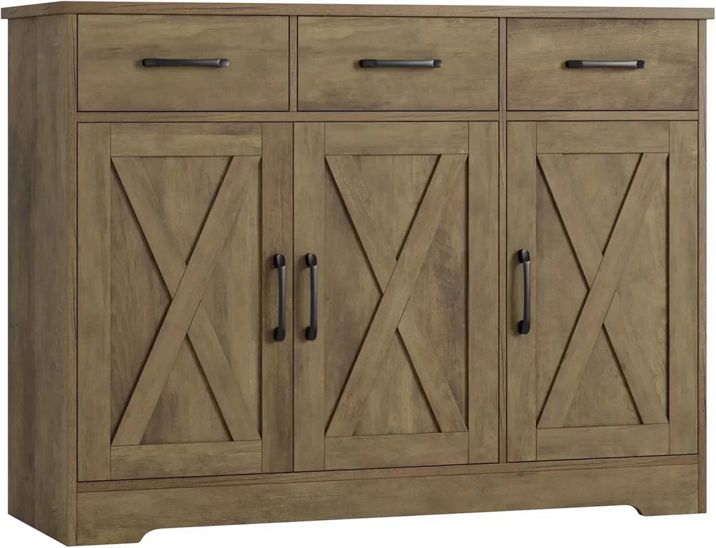 Modern farmhouse sideboard barn door buffet storage cabinet with drawers and shelves wourant