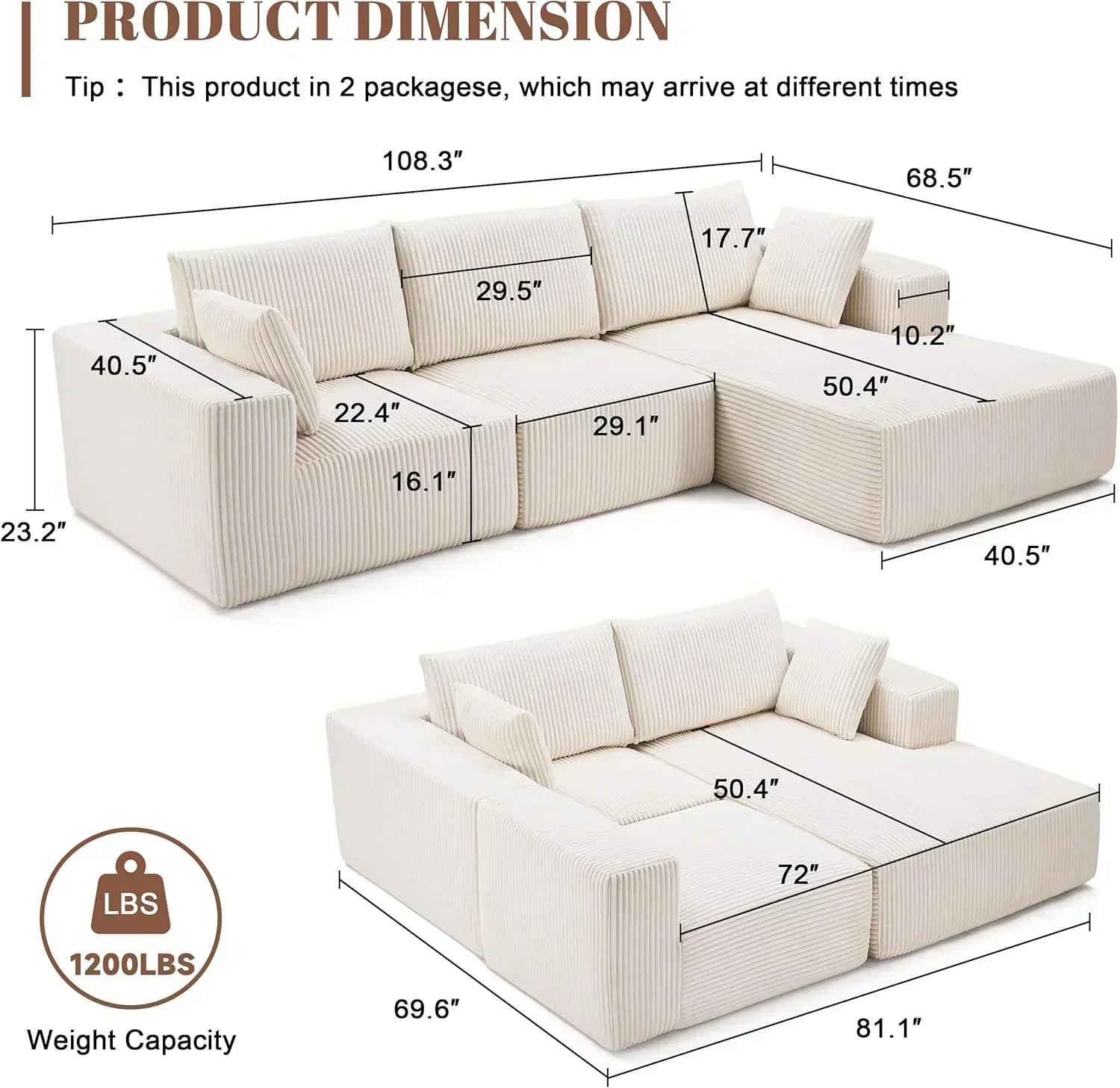 108 inch sectional sofa cloud sectional sofa with deep seat modern sectional L shaped sofa wourant