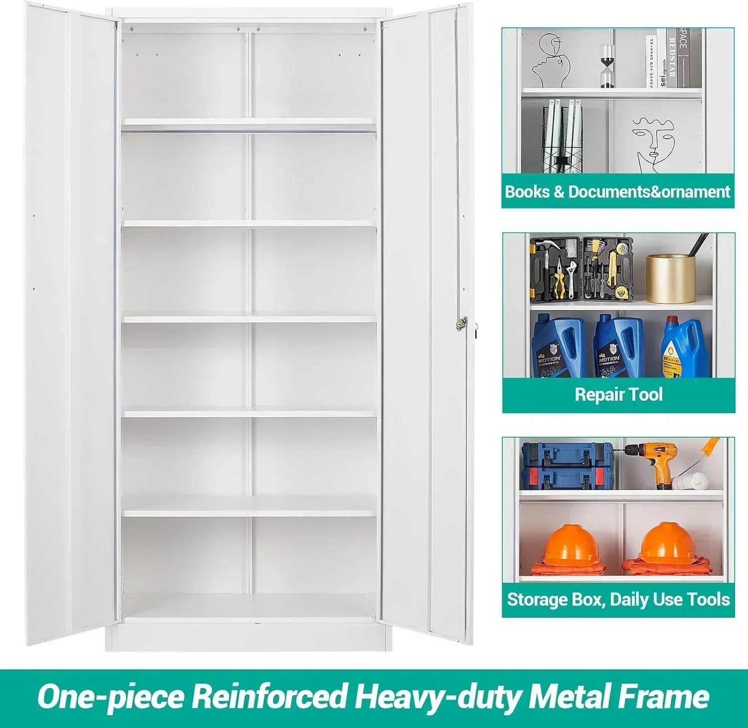 Metal Storage Cabinet with 2 Doors and 6 Shelves Black Metal Cabinet Garage Storage Cabinet wourant