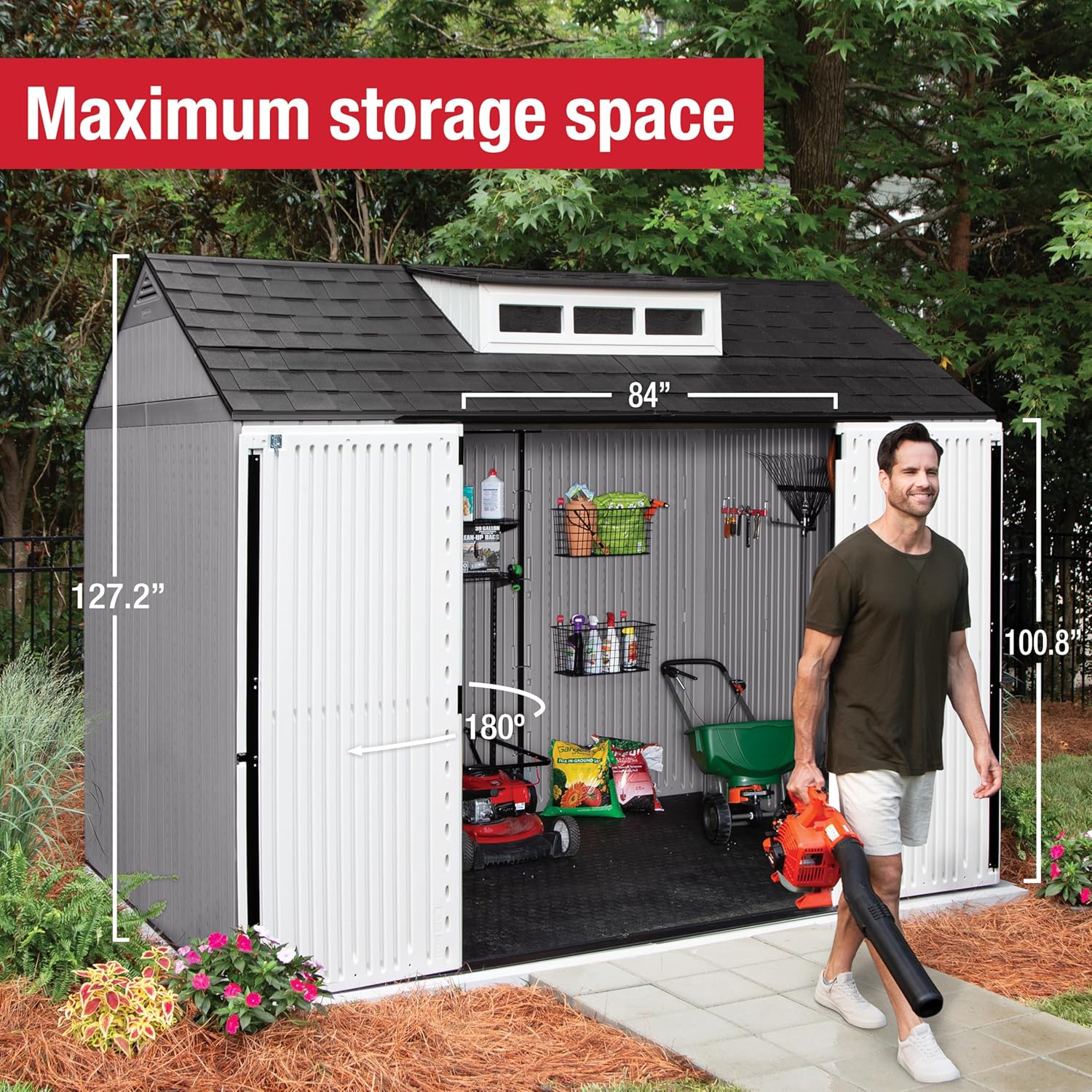 Rubbermaid Resin Outdoor Storage Shed With Floor Weather Resistant Gray Organization for Home wourant