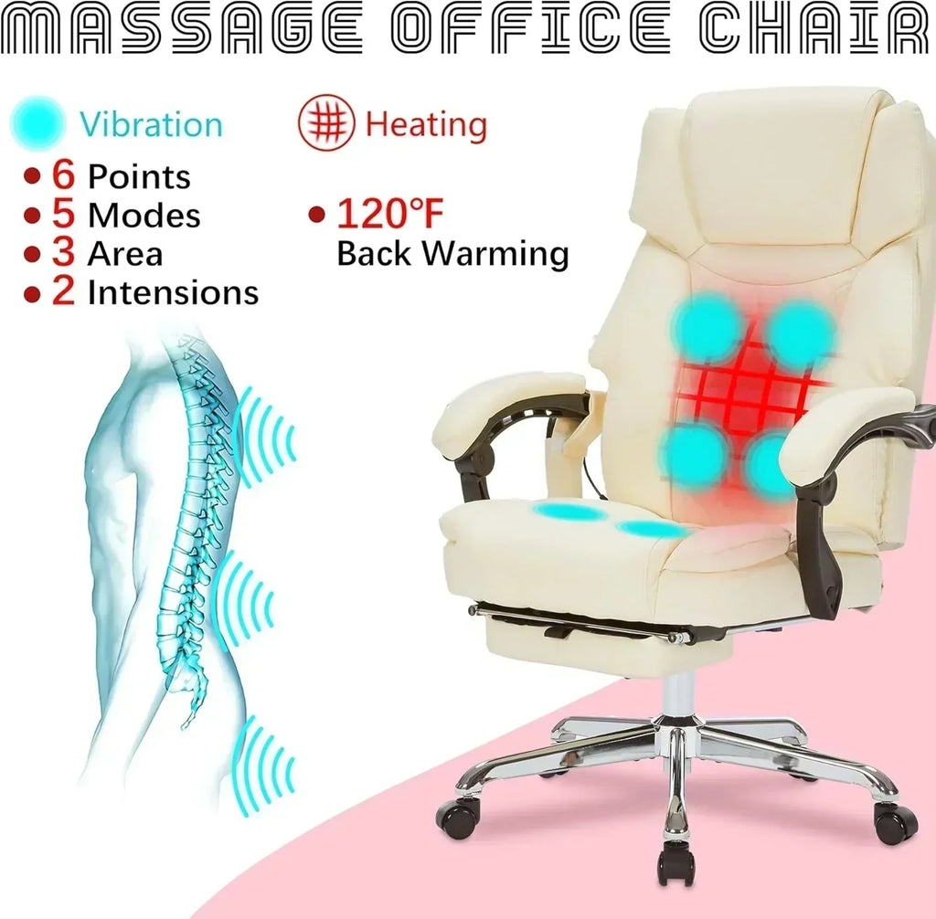 Massage Office Chair with Footrest 6 Point Vibration and Heating Home Office Desk Chair wourant