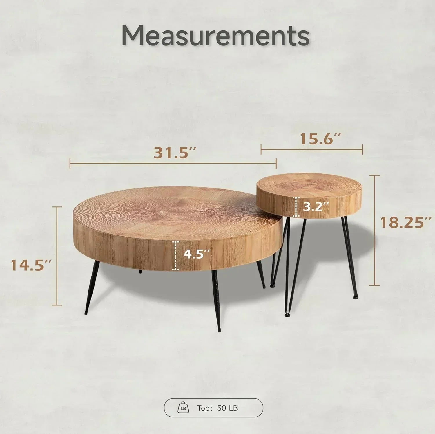Two-Piece Modern Farmhouse Living Room Coffee Table Set Round Nesting Tables wourant