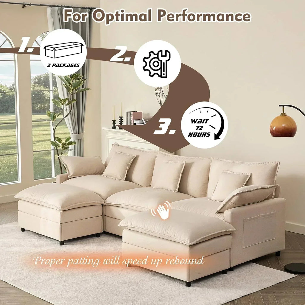 108" U-shaped sofa modular sofa Comfortable cloud sofa wourant