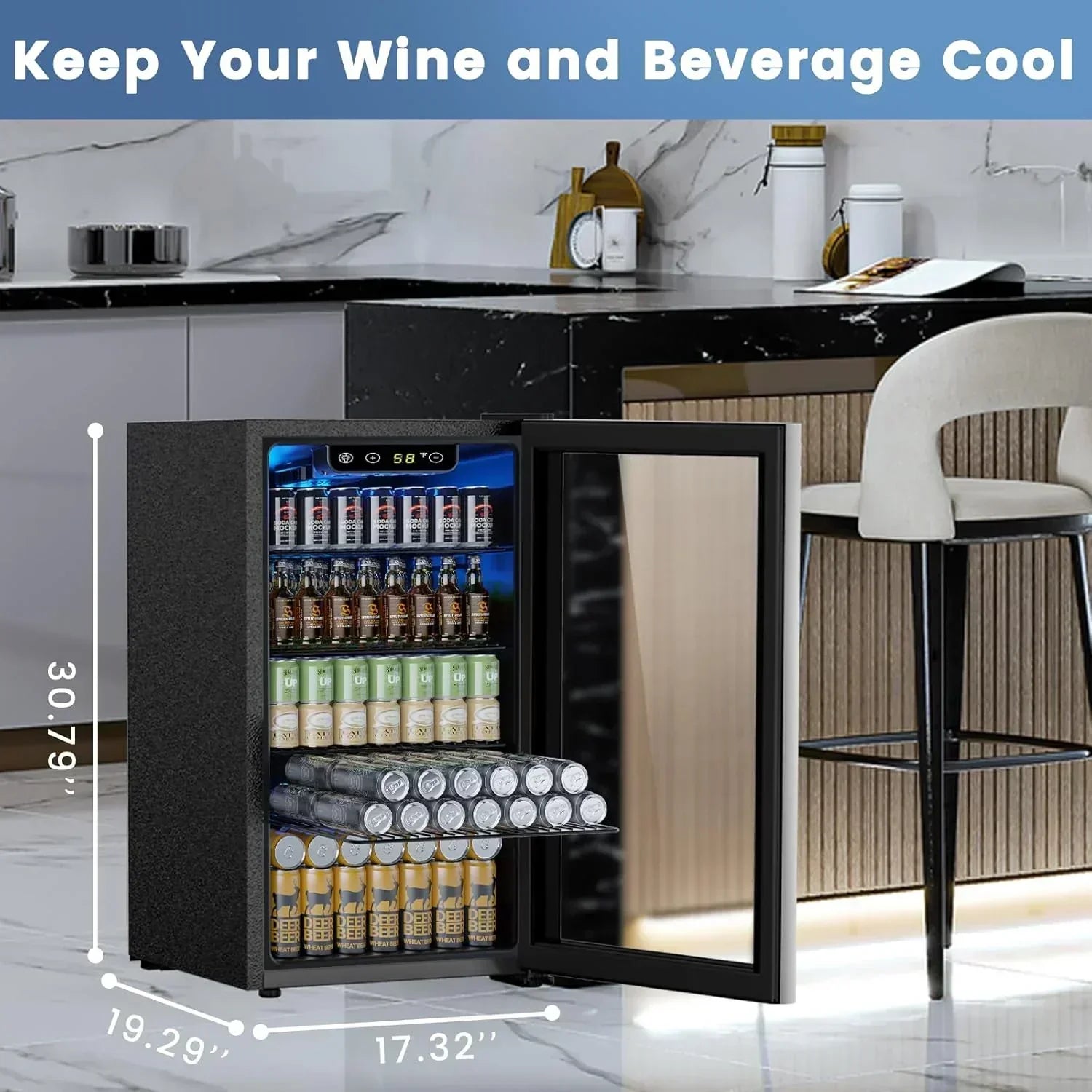 Mini Fridge 130 Can Beverage Refrigerator Cooler Drink Fridge Adjustable Temperature Control wourant