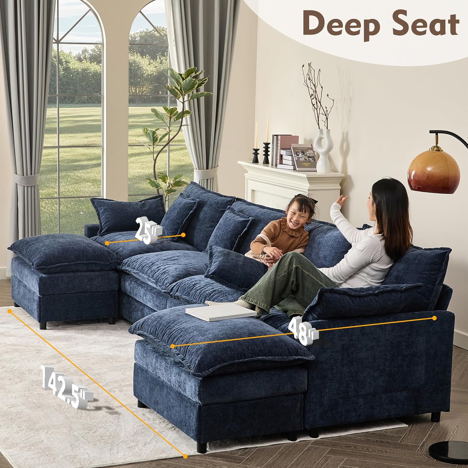 108" U-shaped sofa modular sofa three-seater comfortable cloud sofa wourant
