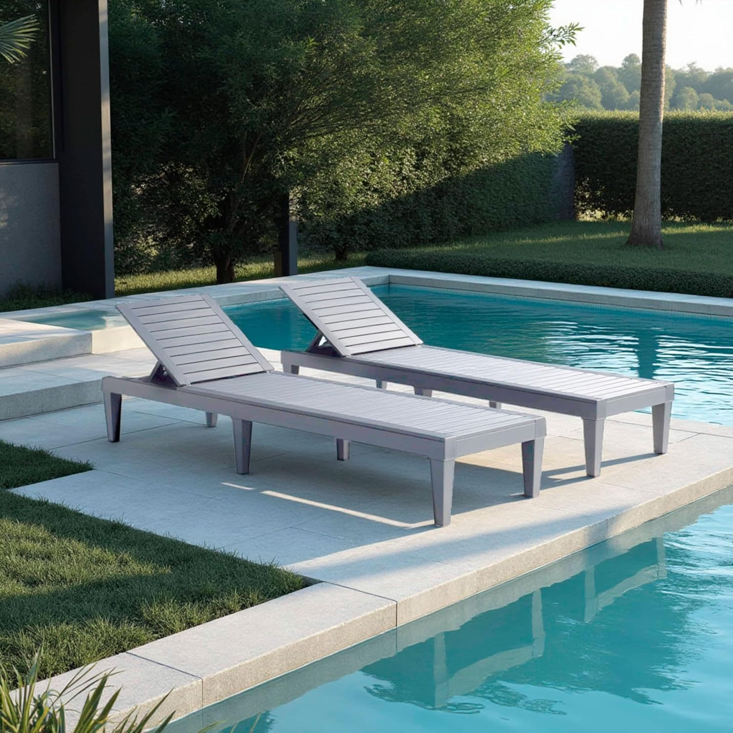 Patio Chairs Black Chaise Lounge Chair Outdoor 5-Position Adjustable Sun Tanning Chair wourant