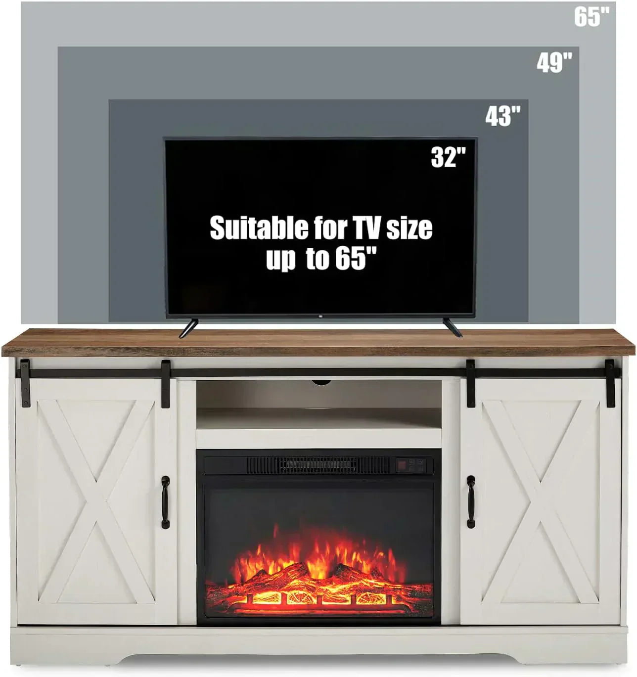 AMERLIFE Fireplace TV Stand with Sliding Barn Door  Farmhouse 63" Fireplace Entertainment Center wourant