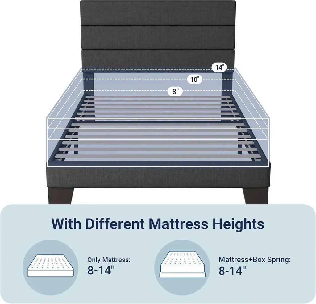 Allewie Queen Size Platform Bed Frame with Fabric Upholstered Headboard Wooden Slats Support wourant