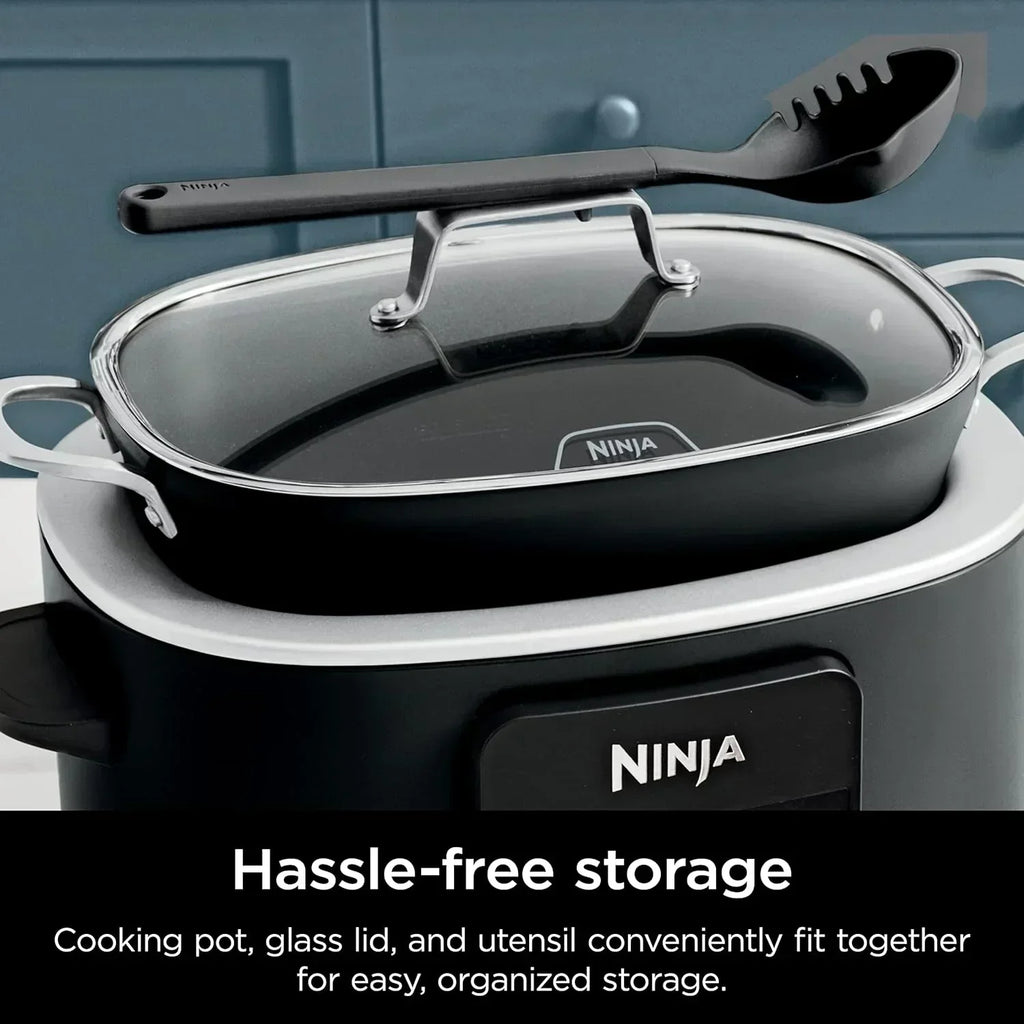 Ninja Slow Cooker 8.5 Quart Multi Cooker with Dutch oven steamer glass lid with integrated spoon wourant