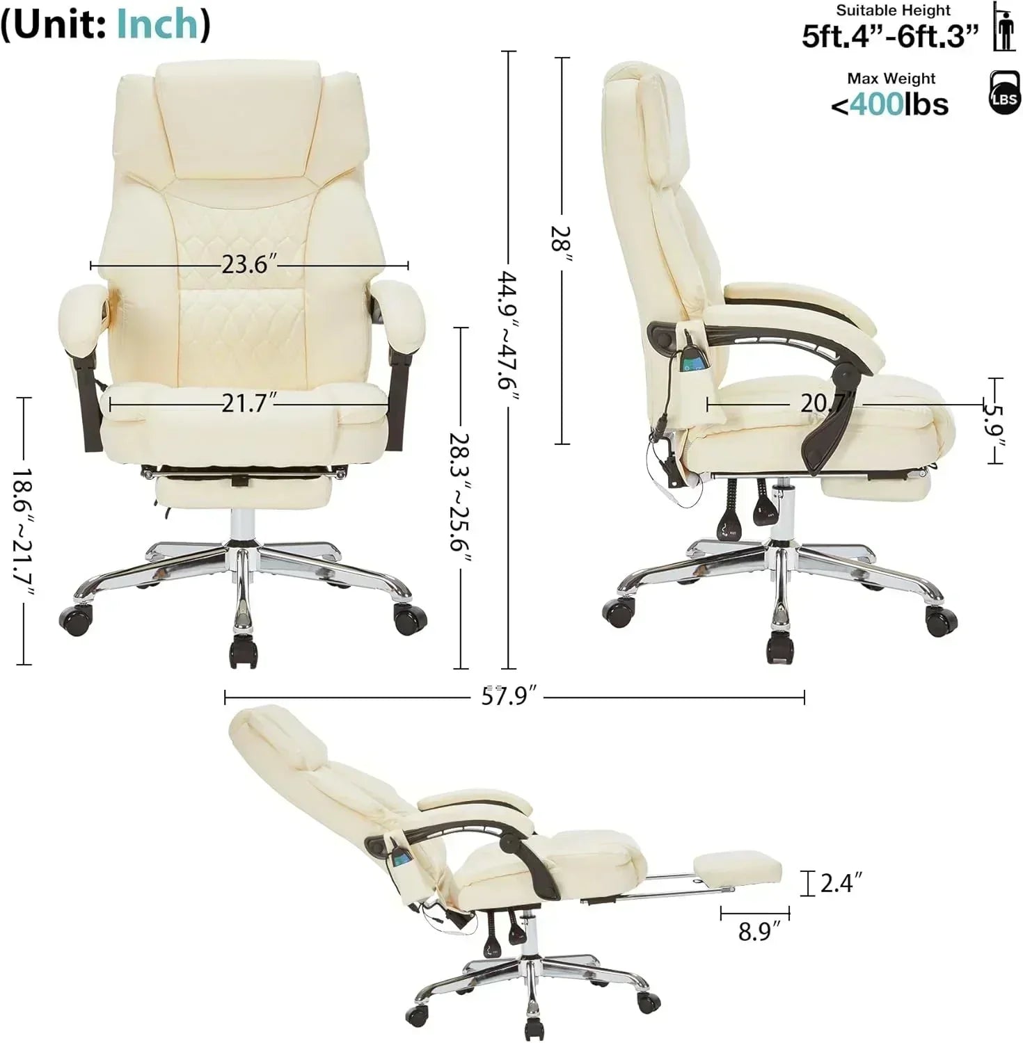 Massage Office Chair with Footrest 6 Point Vibration and Heating Home Office Desk Chair wourant