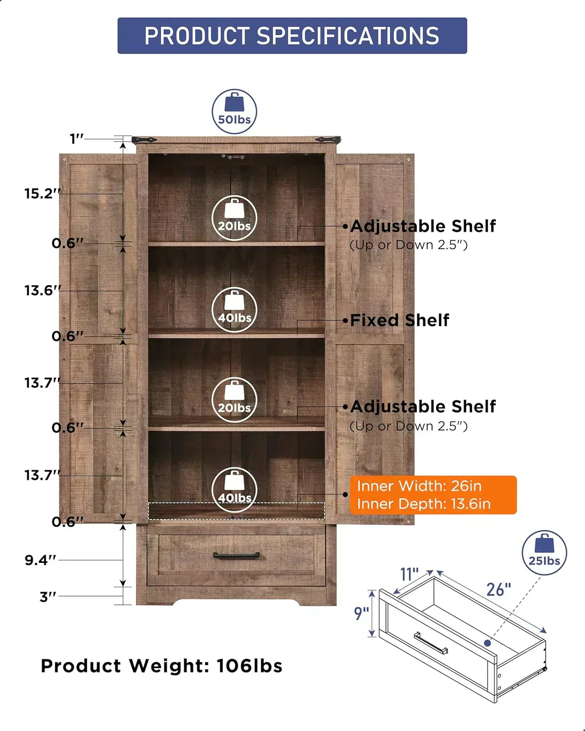 JXQTLINGMU Farmhouse Kitchen Pantry 72" Tall Wood Kitchen Storage Cabinet Adjustable Shelves wourant