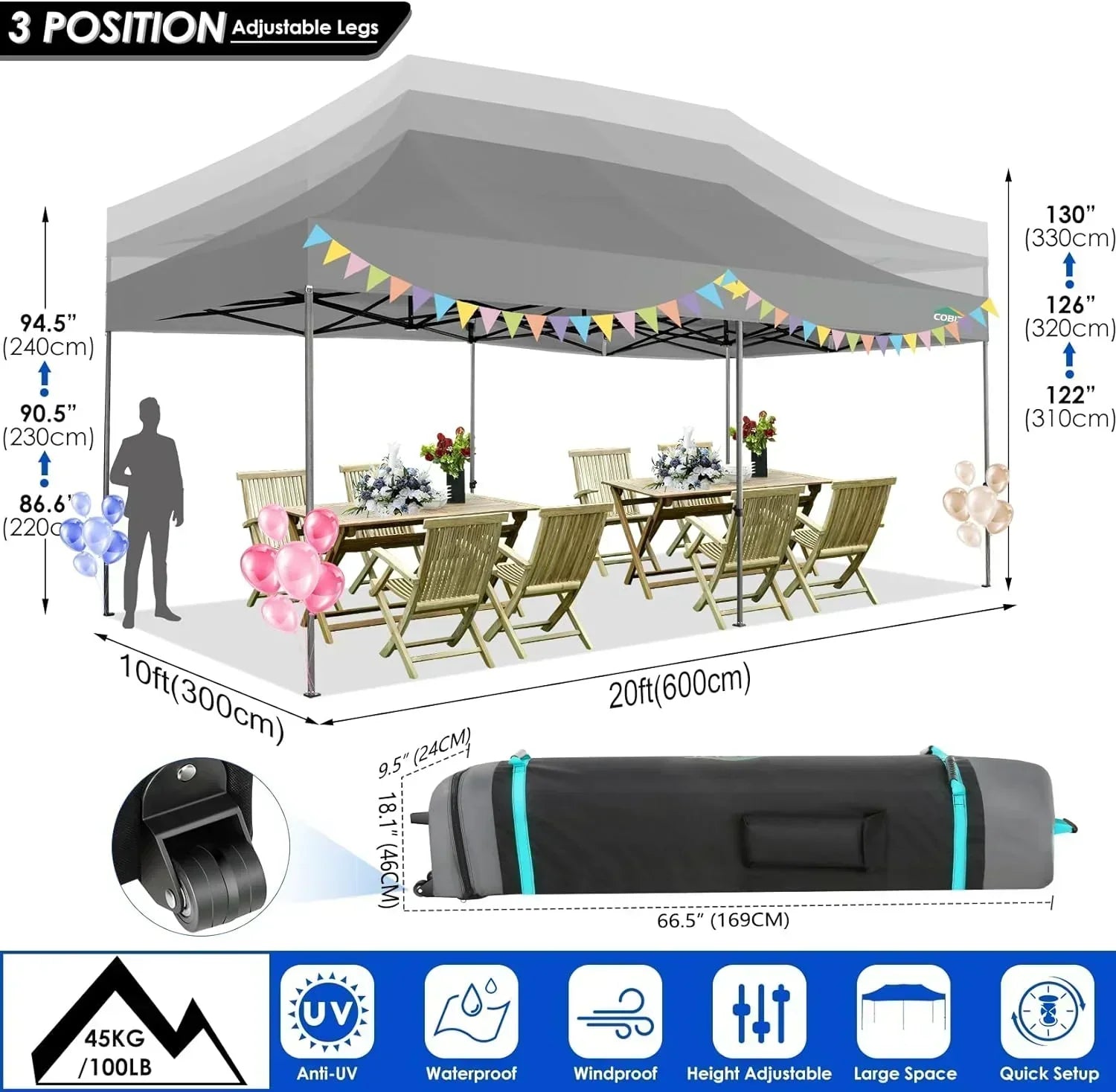 COBIZI 10x20 Heavy Duty Pop up Canopy Tent 6 sidewalls Commercial Canopy Wedding Party Tents wourant