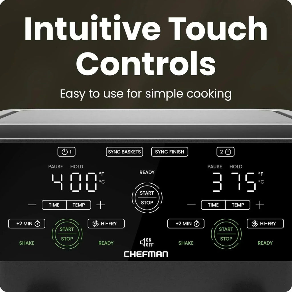 Chefman 6-Quart Double Basket Air Fryer Easy View Window uses two separate nonstick pans wourant