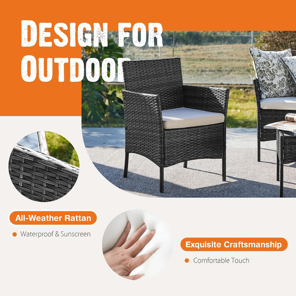 Sweetcripy Patio Furniture Set 3 Pieces Outdoor Furniture with Soft Cushion and Glass Table wourant
