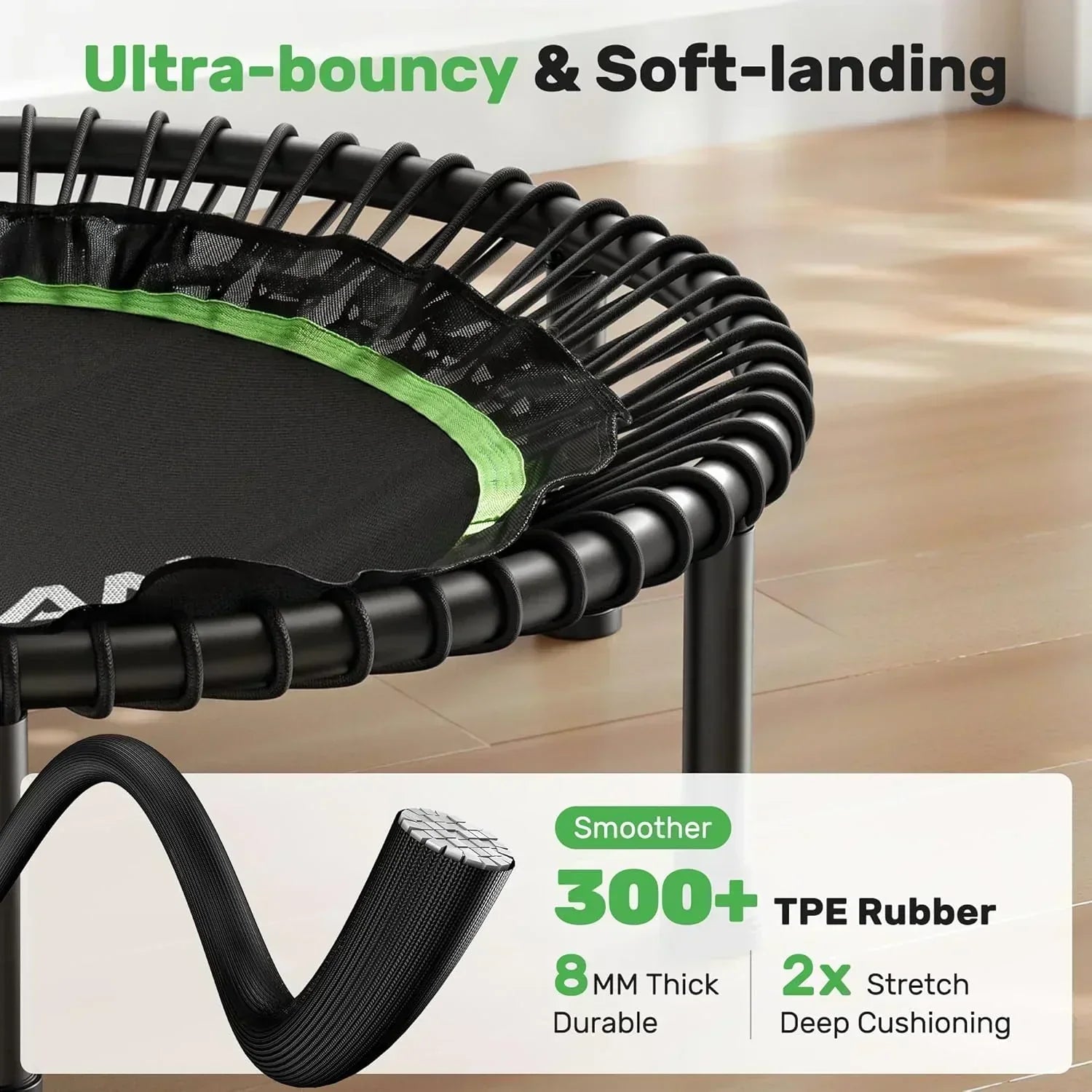 BCAN 450/550 LBS Foldable Mini Trampoline Fitness Trampoline Bungees Adjustable Foam Handle wourant