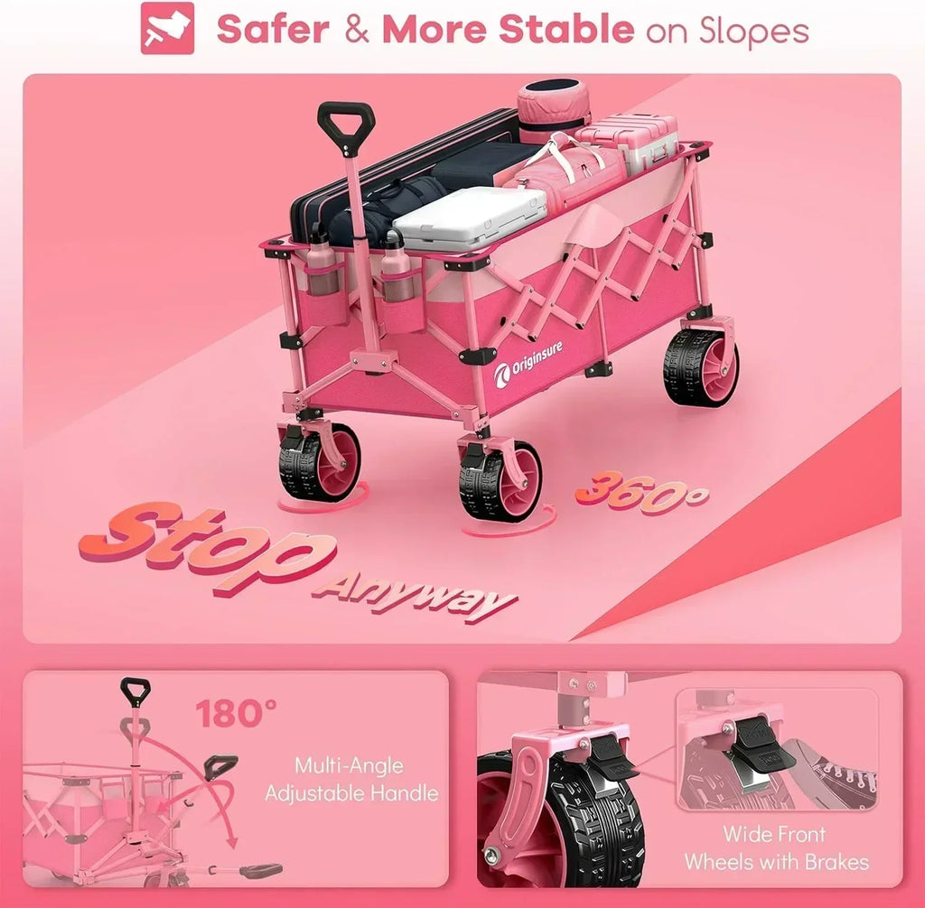38" long foldable four-wheel stroller 460 lb capacity 220 liter folding beach stroller wourant