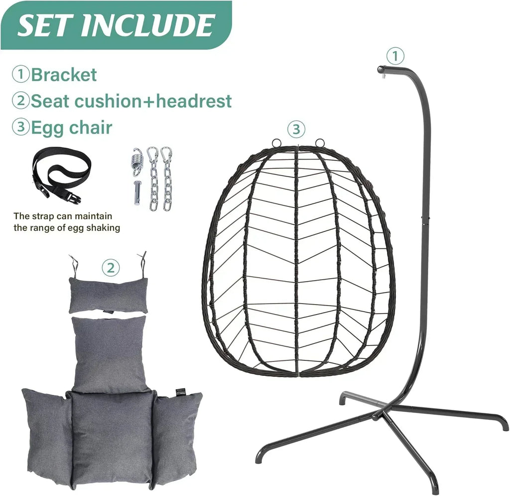 Hanging Egg Chair with Stand Swinging Egg Chair Outdoor Hanging Basket Chair with Cushion wourant
