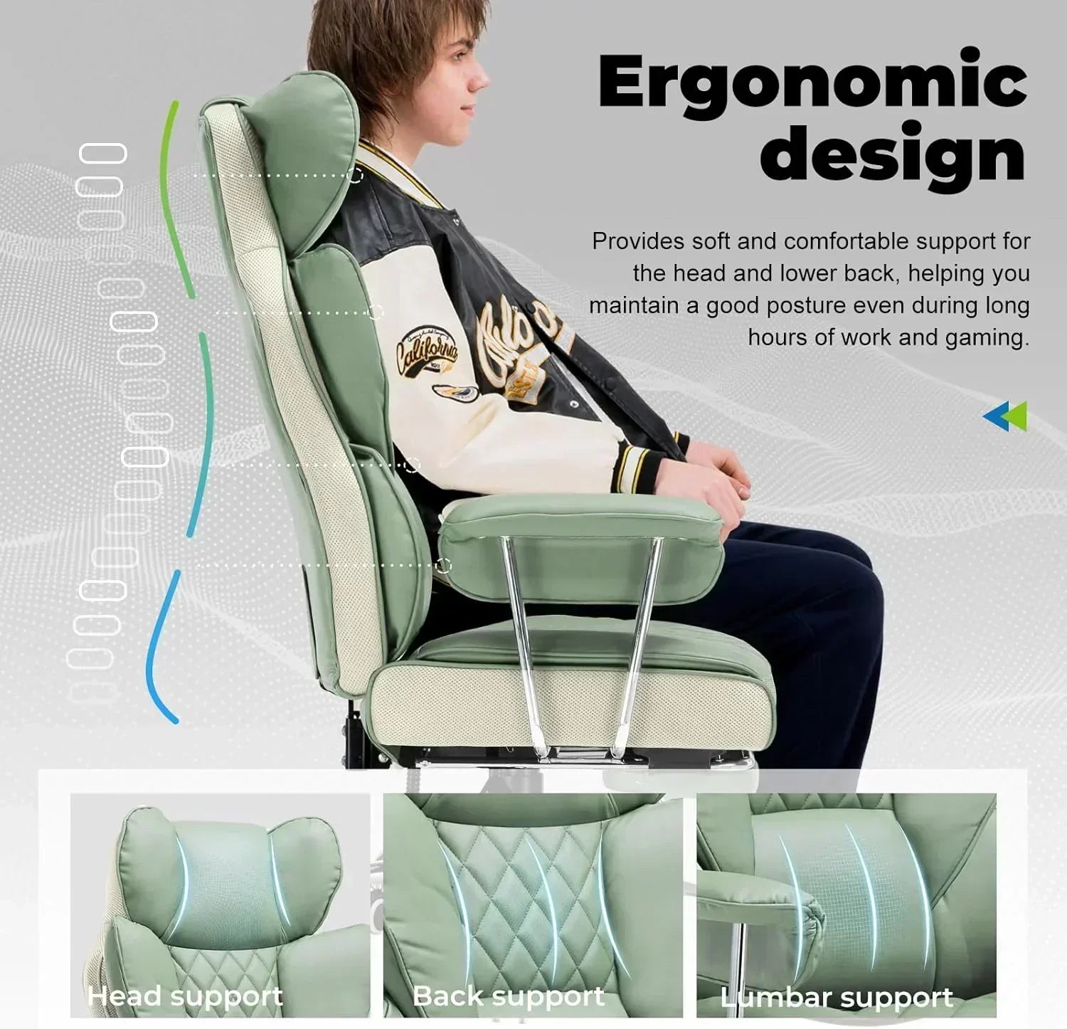 Large high back office chair high back leather gaming chair with footrest wourant