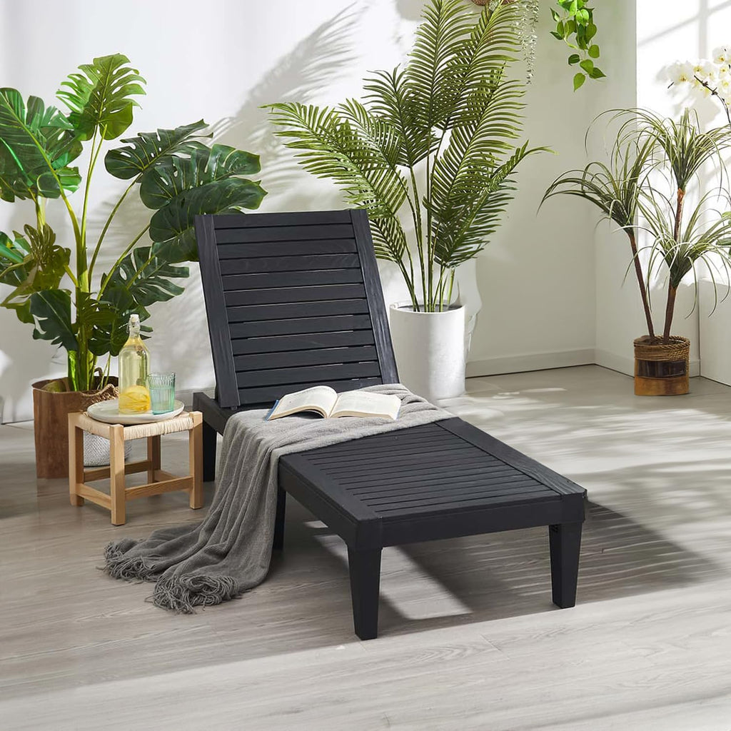 Patio Chairs Black Chaise Lounge Chair Outdoor 5-Position Adjustable Sun Tanning Chair wourant