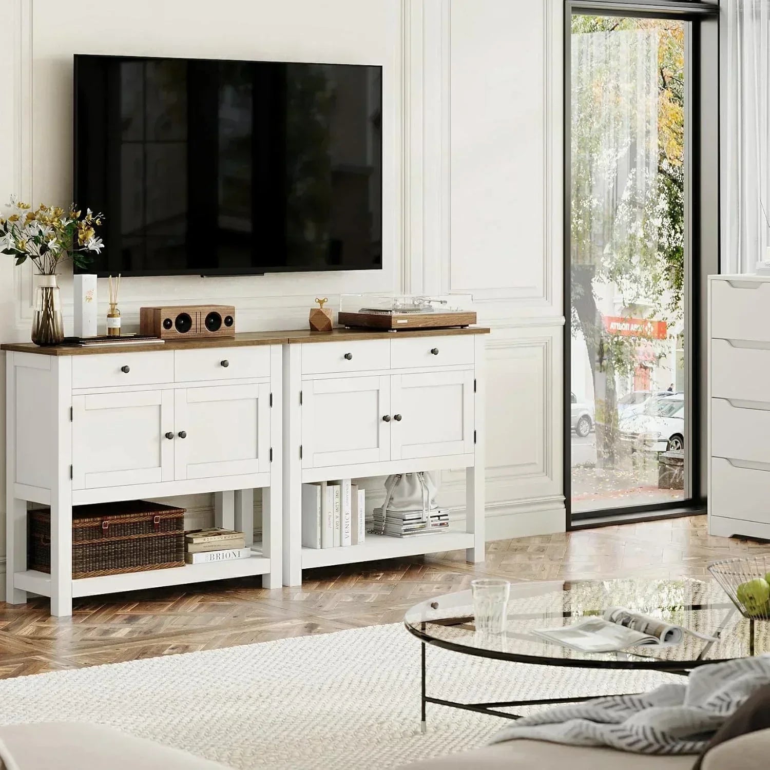 Farmhouse style console table coffee bar entry table with storage rack sofa table wourant