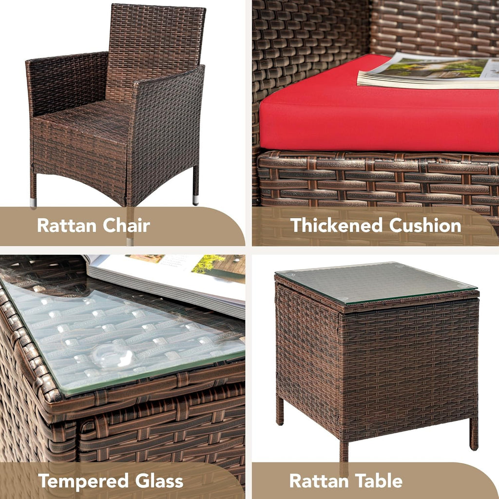Devoko Patio Porch Furniture Sets 3 Pieces PE Rattan Wicker Chairs Outdoor Garden Furniture Sets wourant