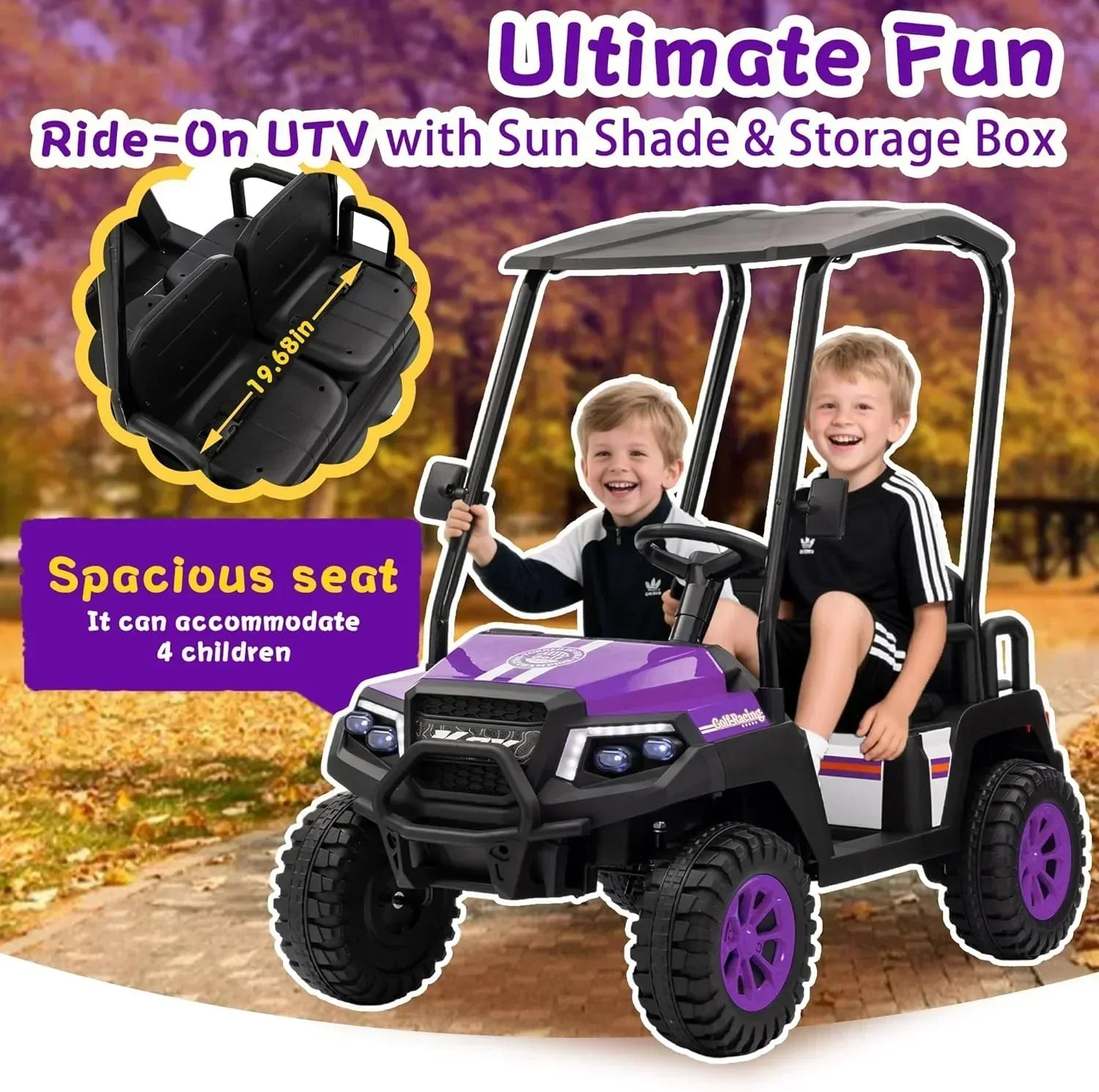 24V 7AH Children's Golf Cart with Remote Control Removable Awning 4-Wheel Spring Suspension wourant