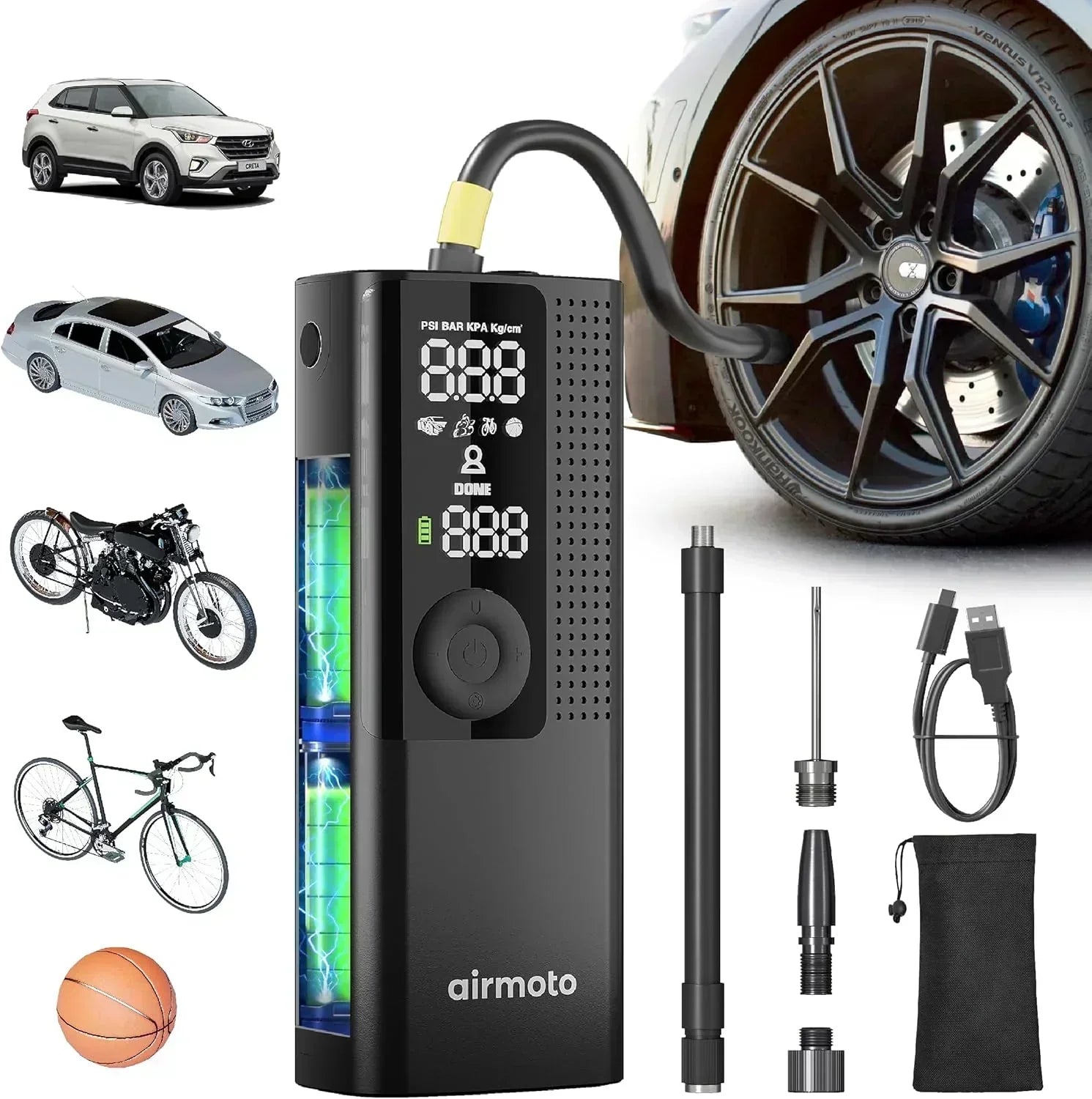 Airmoto Tire Inflator Portable Air Compressor Car Tire Air Pump with Digital Pressure Gauge wourant