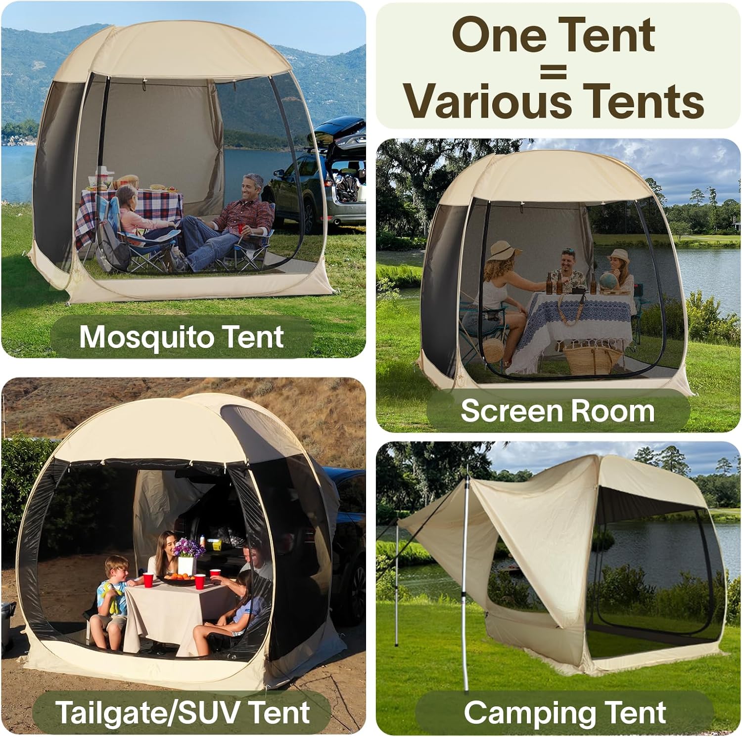 Screen gazebo sleeps 6-10-15 people Igloo-style canopy tent mosquito net on the sides Perfect wourant